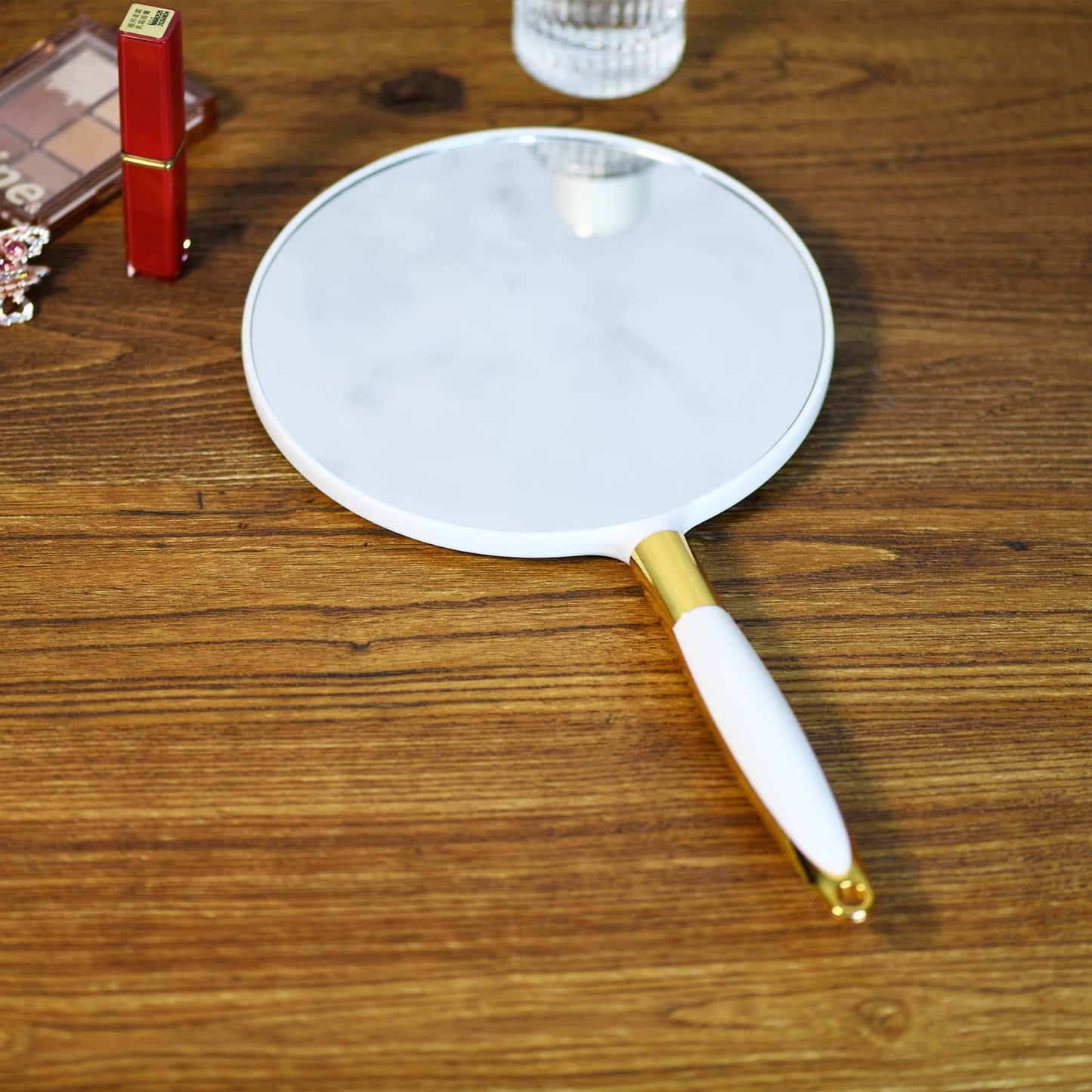 YCHMIR Handheld Mirror with Handle, Handheld Mirror for Hairdressers Hair Salon 6.9 x 13 inches White-Round