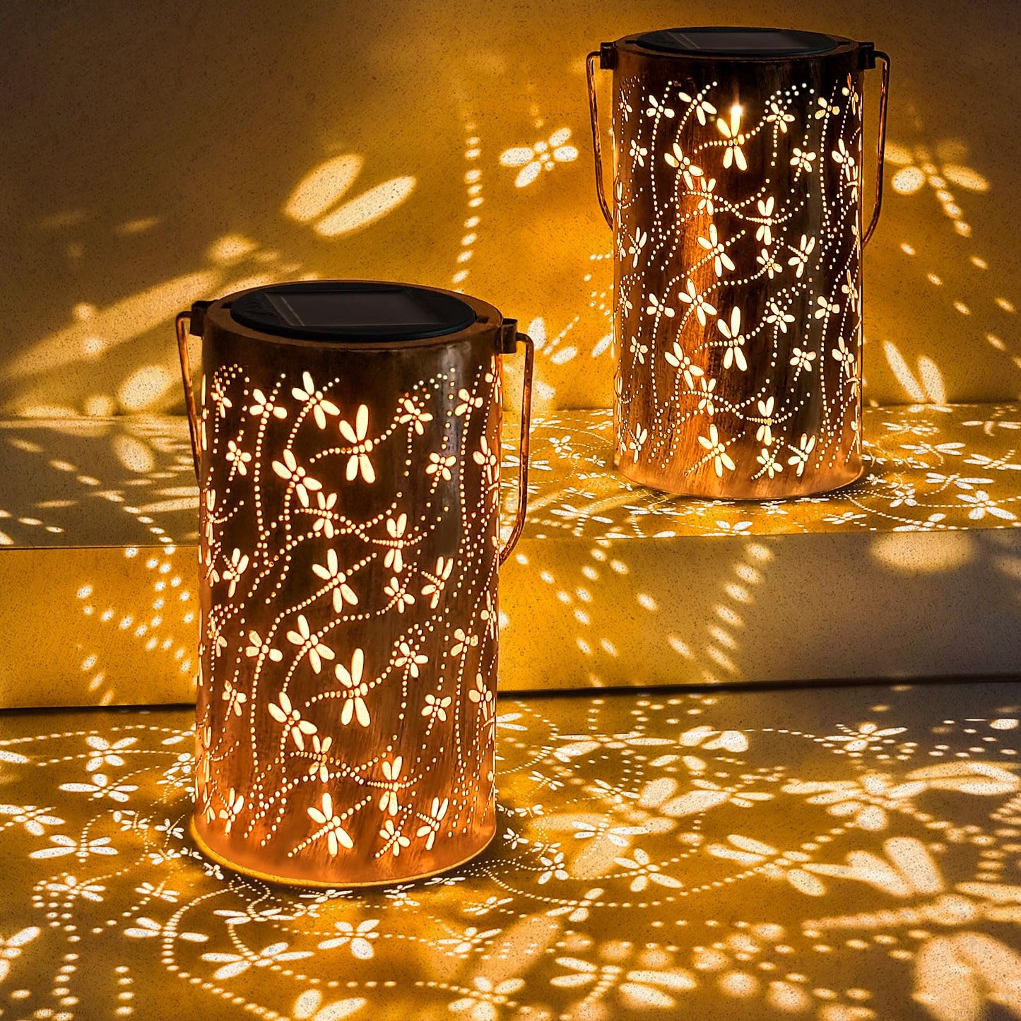 Azeeboi 2 Pack Solar Lanterns Outdoor Waterproof Dragonfly Lantern Garden Decor Birthday Gifts For Women Mom Grandma Hanging Solar Lights Metal Decoration For Yard  Patio  Backyard  Porch
