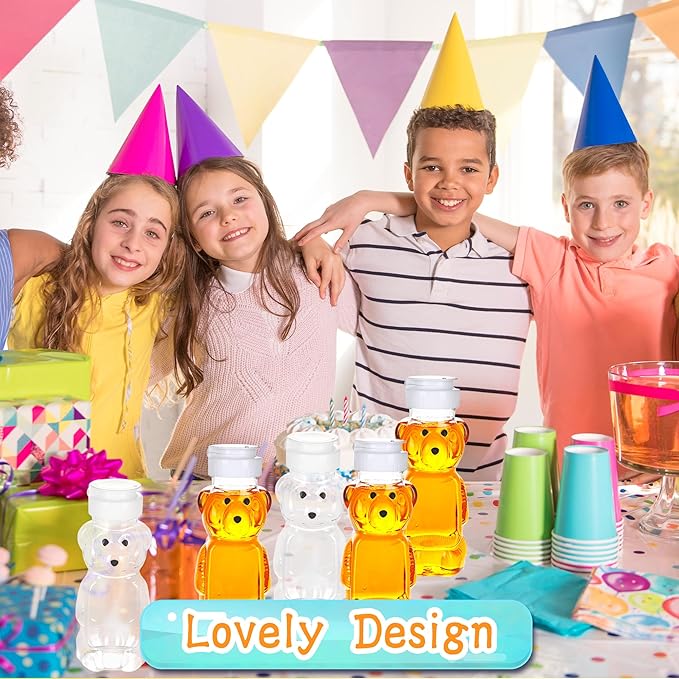 42 Pcs 8 oz Plastic Honey Bear Bottle Clear Honey Squeeze Bottles Empty Dispenser Container with Flip Lid for Storing Dispensing Holiday Wedding Gifts, 2 Colors (Color Set 1)