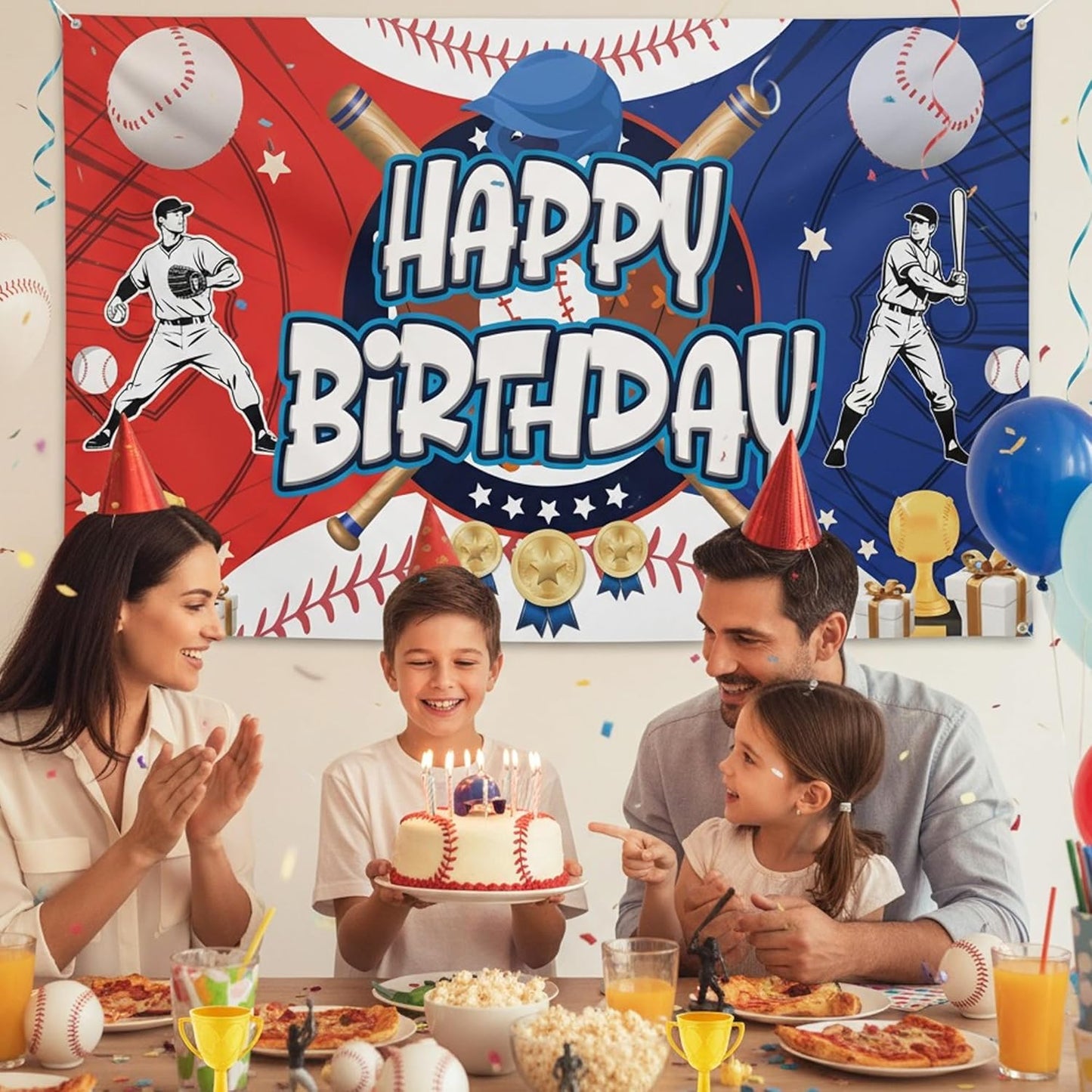 Baseball Happy Birthday Banner Backdrop - Baseball Party Decorations Vinyl Photo Background, Sports Theme Birthday Party Supplies for Kids Teenager Adults (71x43 in)