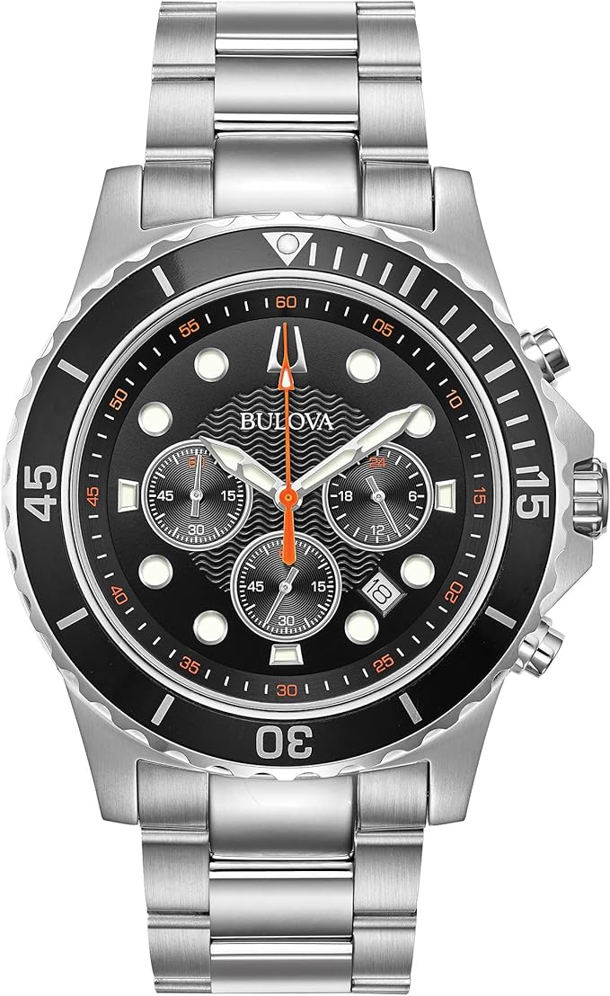 Bulova Men's Classic Sport 6-Hand Chronograph Quartz Watch, Calendar Date, Luminous Hands and Markers, 100M Water Resistan...
