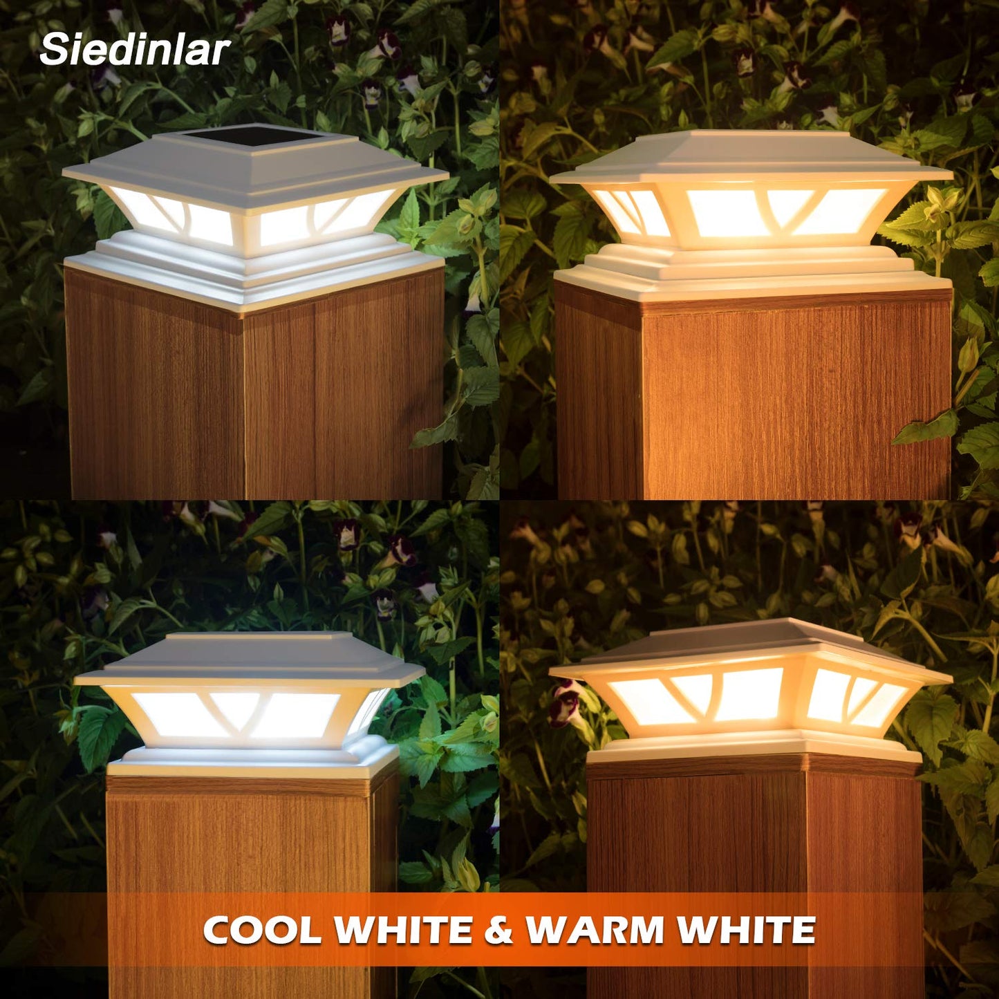 SIEDiNLAR Solar Post Lights LED 2 Modes for 4x4 5x5 6x6 Posts, Warm White/Cool White, 2 Pack, Acrylonitrile