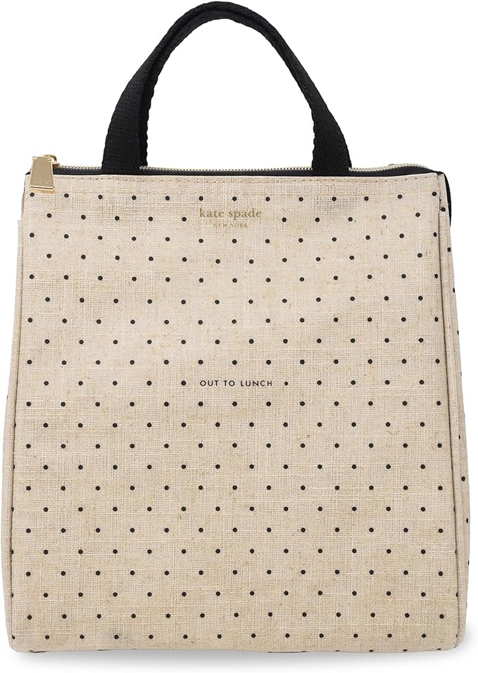 kate spade new york Cute Lunch Bag for Women, Large Capacity Lunch Tote, Adult Lunch Box with Silver Thermal Insulated Interior Lining and Storage Pocket (Out to Lunch)