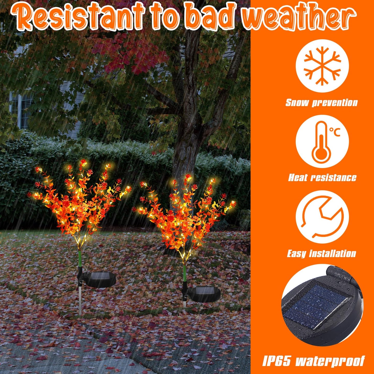 Glooglitter 2 Pack Fall Solar Stake Lights Thanksgiving Outdoor Decorations Waterproof Orange Mums Artificial Flowers Solar Lights For Outdoor Garden Yard Pathway Thanksgiving Fall Decor (Camellia)