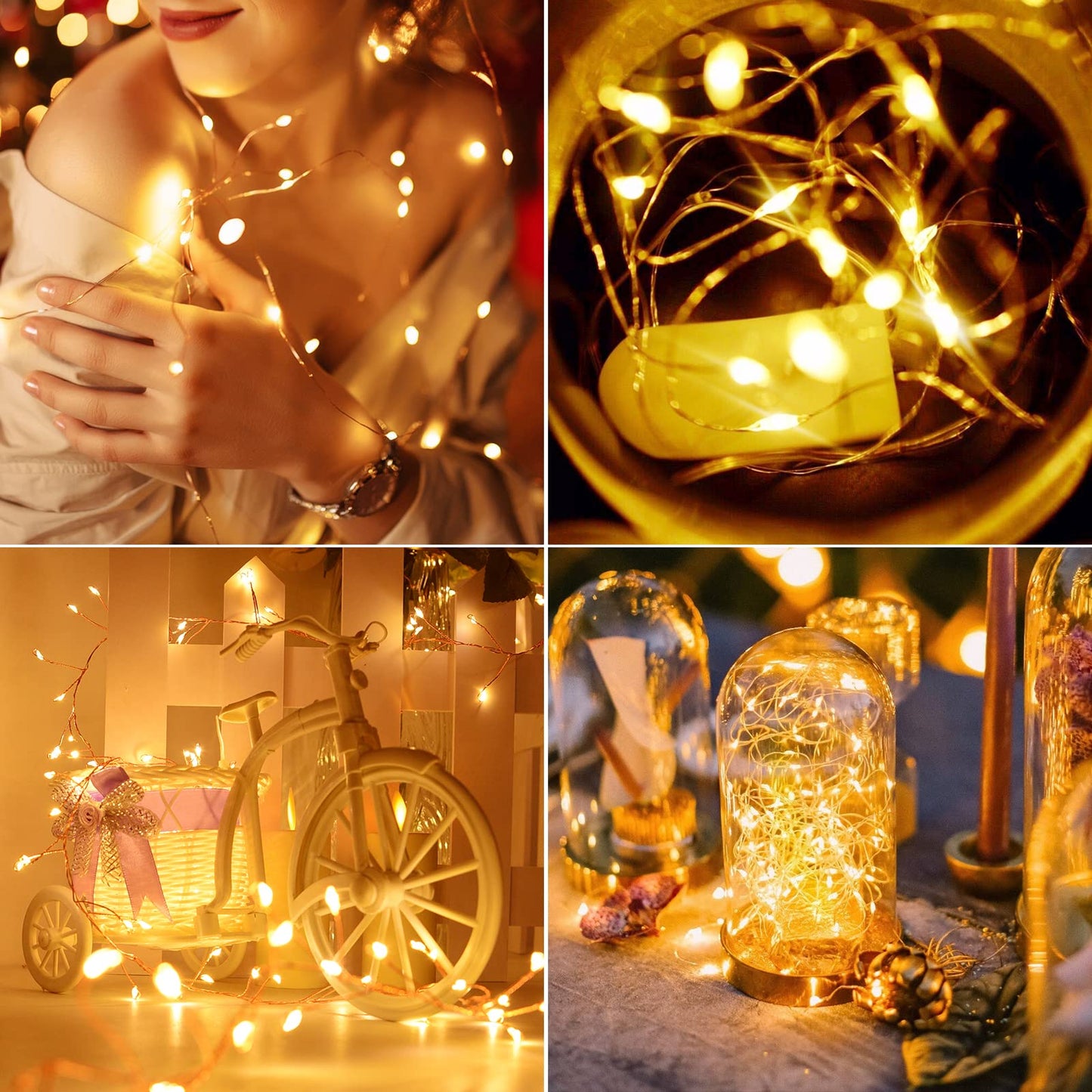 Dailyart 300 LED Fairy Lights, Warm White, 10ft, Waterproof, Remote Control, Gold Copper Wire, Model 300LED-JS