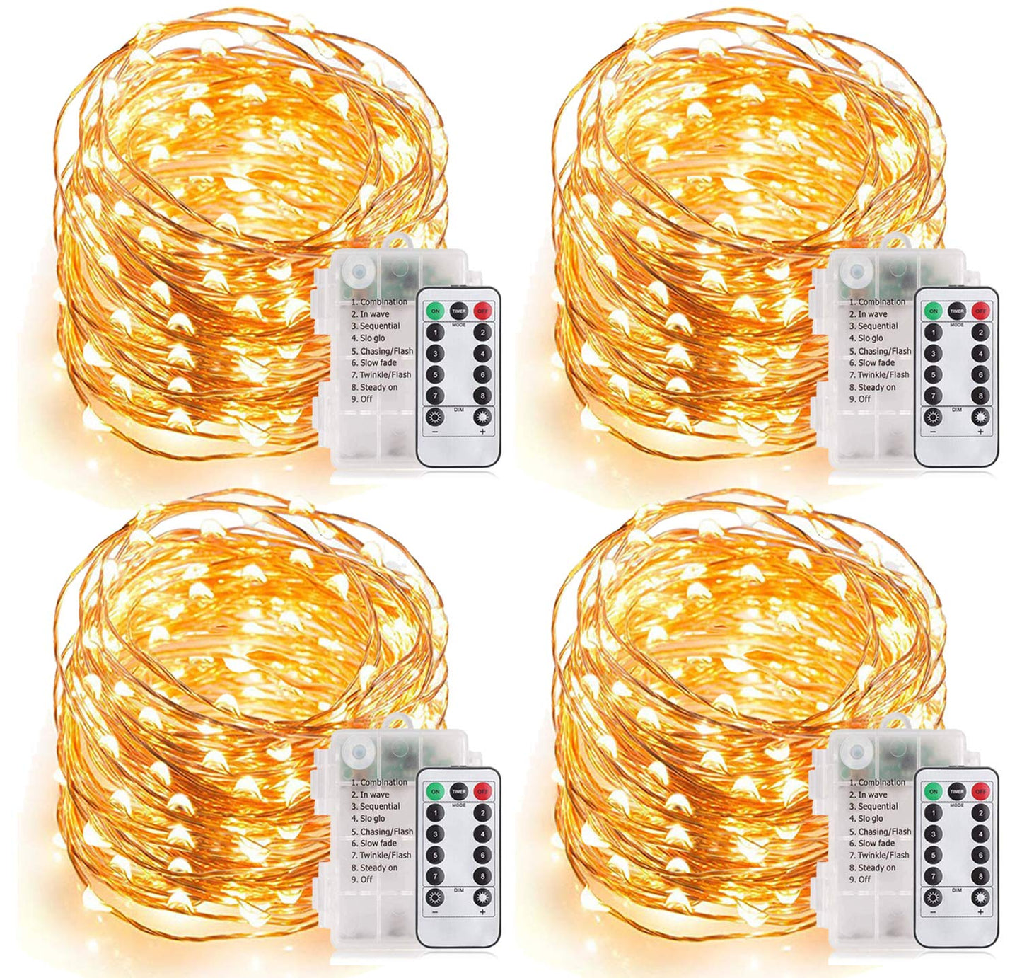 MUMUXI Fairy Lights String Lights, 33 Ft, 100 LED, Battery Operated, Waterproof, Warm White, Set of 4