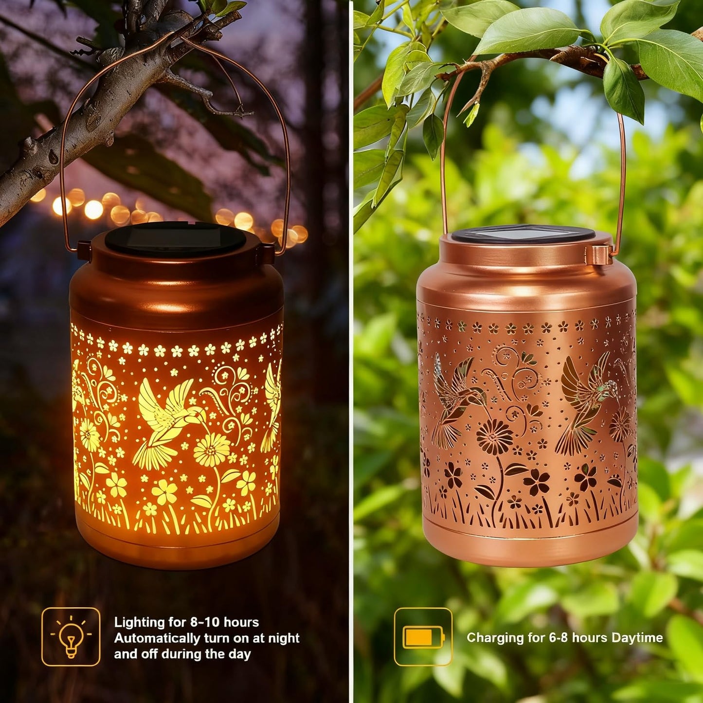 Solar Lanterns Outdoor Garden Decor- Solar Lights Waterproof Hummingbird Decorative Gifts For Women Mom Grandma Hanging Metal Lights Gardening Gift For Outside For Yard  Patio  Backyard  Farm
