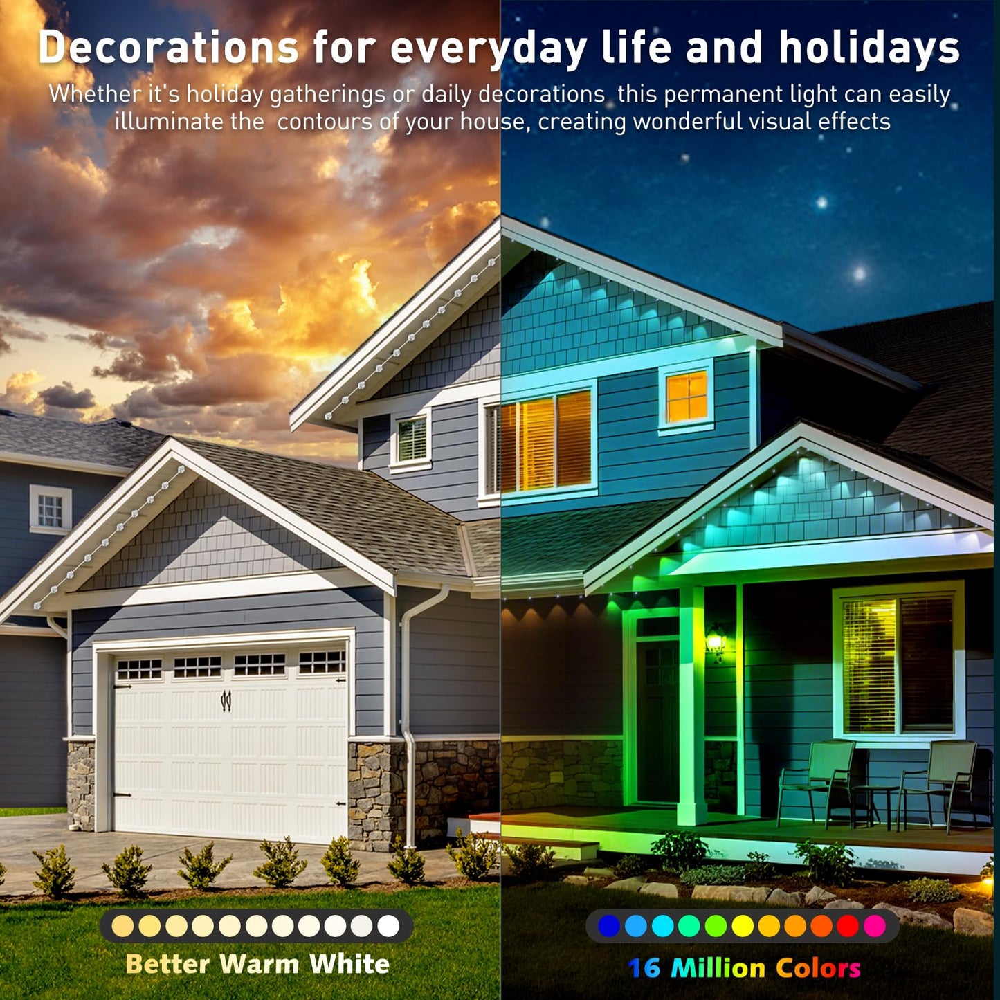 Inzidol 300Ft Permanent Outdoor Lights For House Roof  Christmas  Holiday  Party  Daily Lighting  Ip67 Waterproof Rgb Eaves Lights With Multi Scene Modes For Halloween