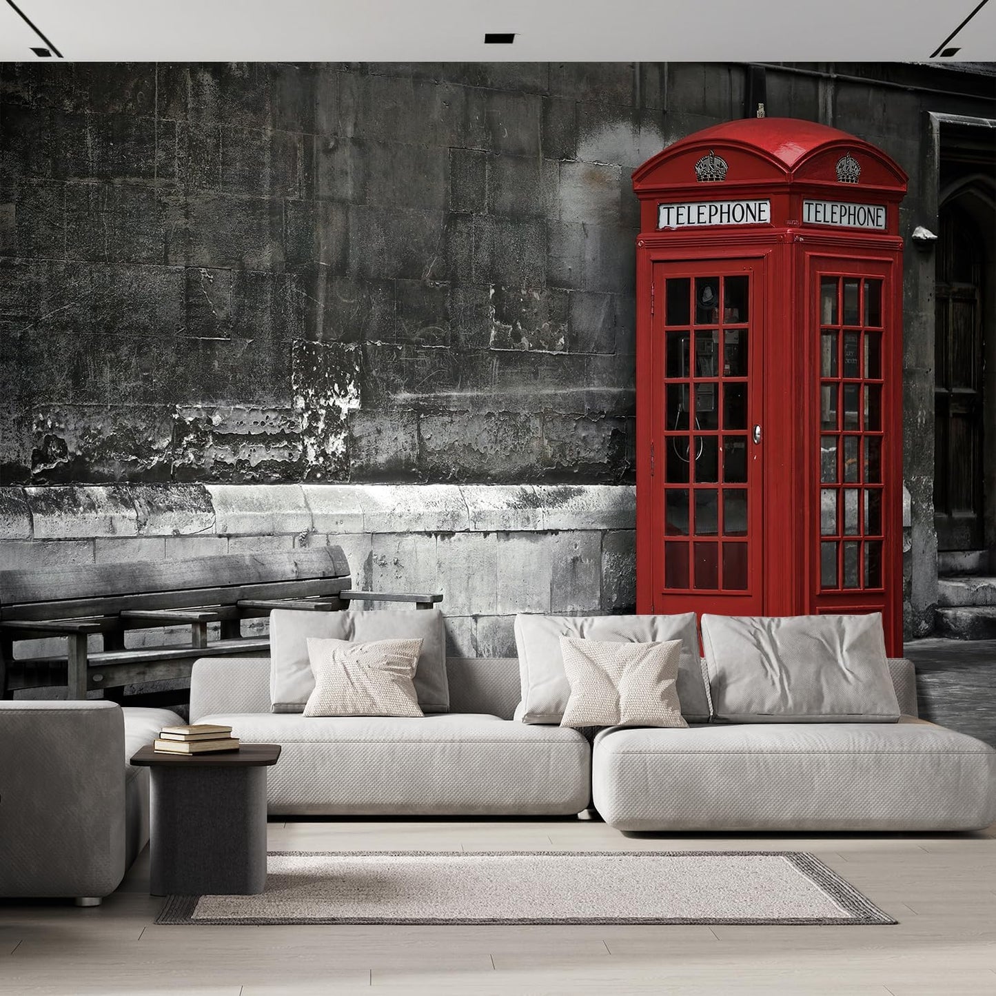 wall26 Wall Sticker/Wall Mural British Phone Booth in London, Not Peel and Stick, Non-Woven Wallpaper Decorative for Bedroom, Living Room, Office - 96x120 inches