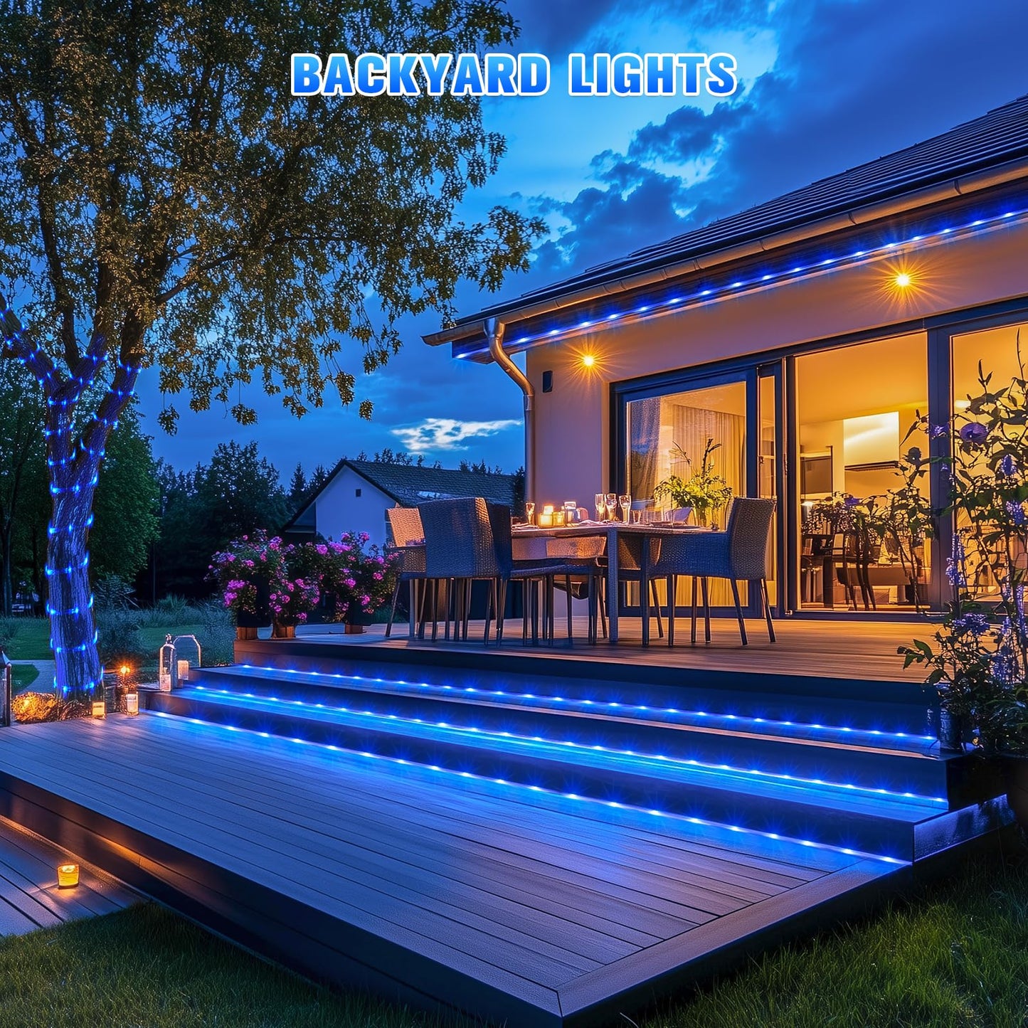 JMEXSUSS Solar Rope Lights 200LED, 66ft Waterproof Blue String Lights, 8 Modes for Outdoor Use
