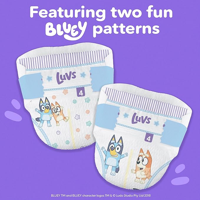 Luvs Size 7 Baby Diapers, Platinum Protection Bluey Diapers for Day & Night, Size 7, 124 Count (Packaging May Vary)