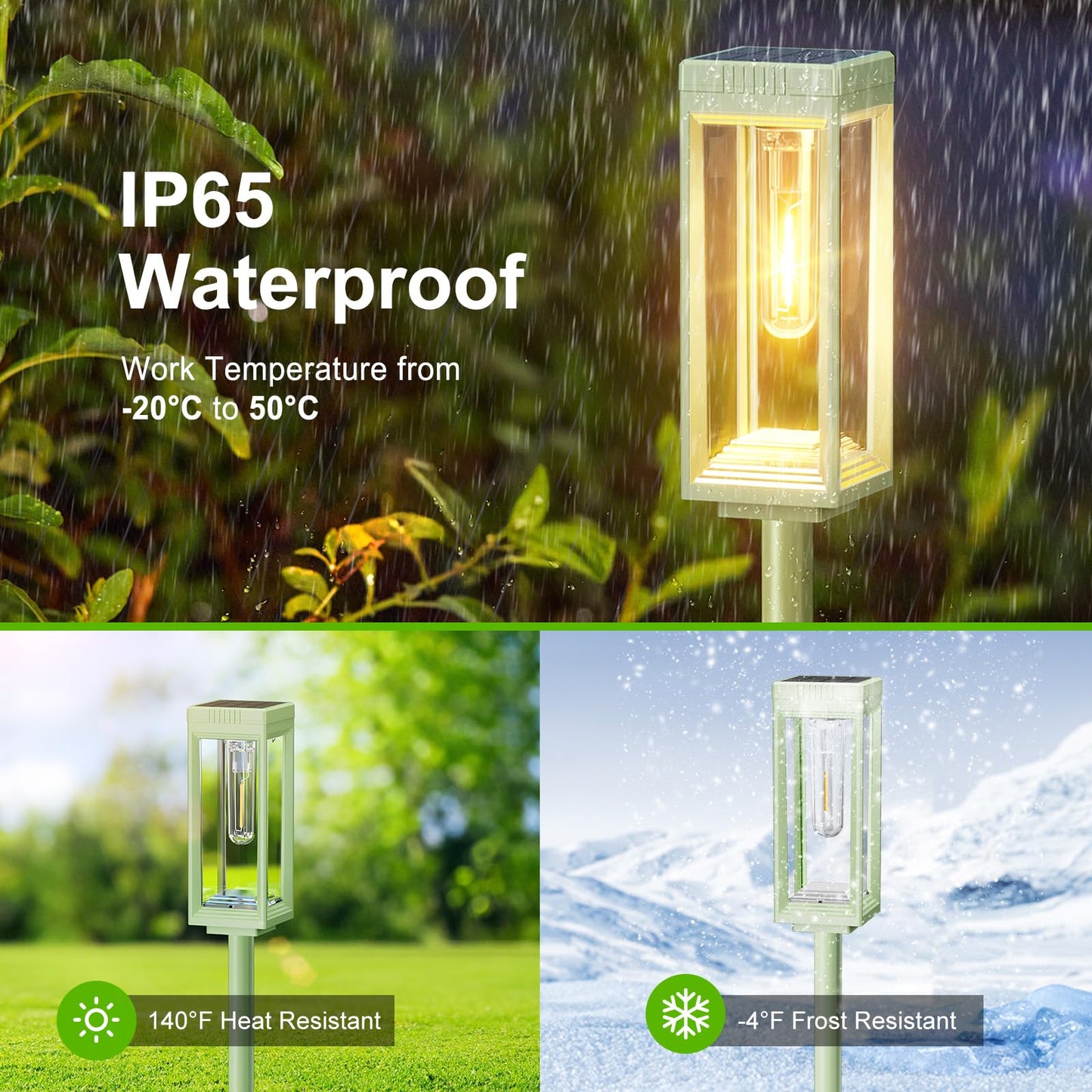 Bright Solar Pathway Lights Outdoor Waterproof  4 Pack Upgraded Solar Lights  15+ Hours Runtime Garden Light  Auto On/Off  Lighting For Outside Yard Walkway Driveway Landscape  Warm White-Green Shell