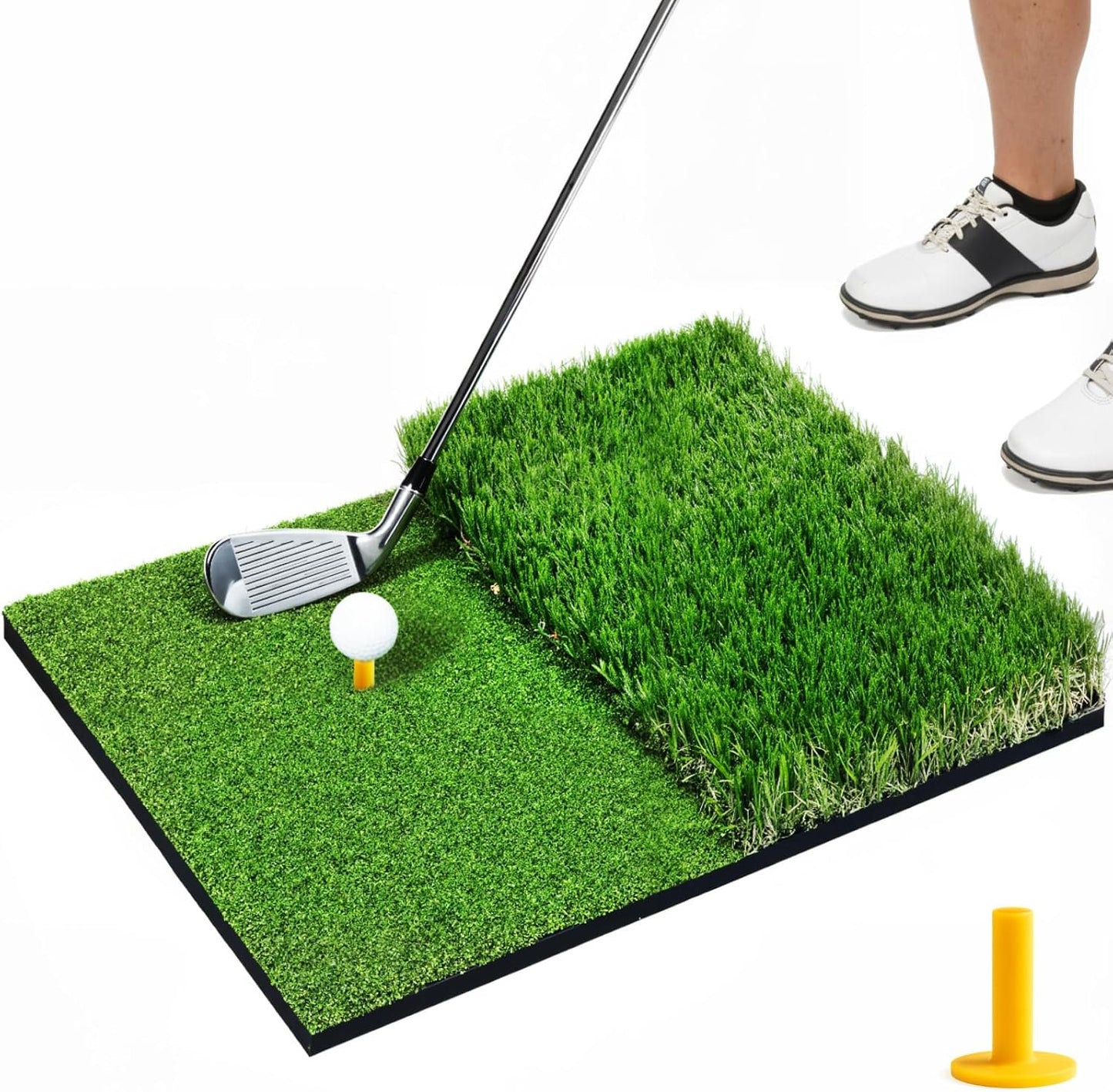 Premium Dual-Turf Golf Hitting Mat - 4x5ft Indoor/Outdoor Practice Mat with Realistic Fairway & Rough Turf, Portable Golf Swing Training Mat with Alignment Guide Real Feel for Driving Range