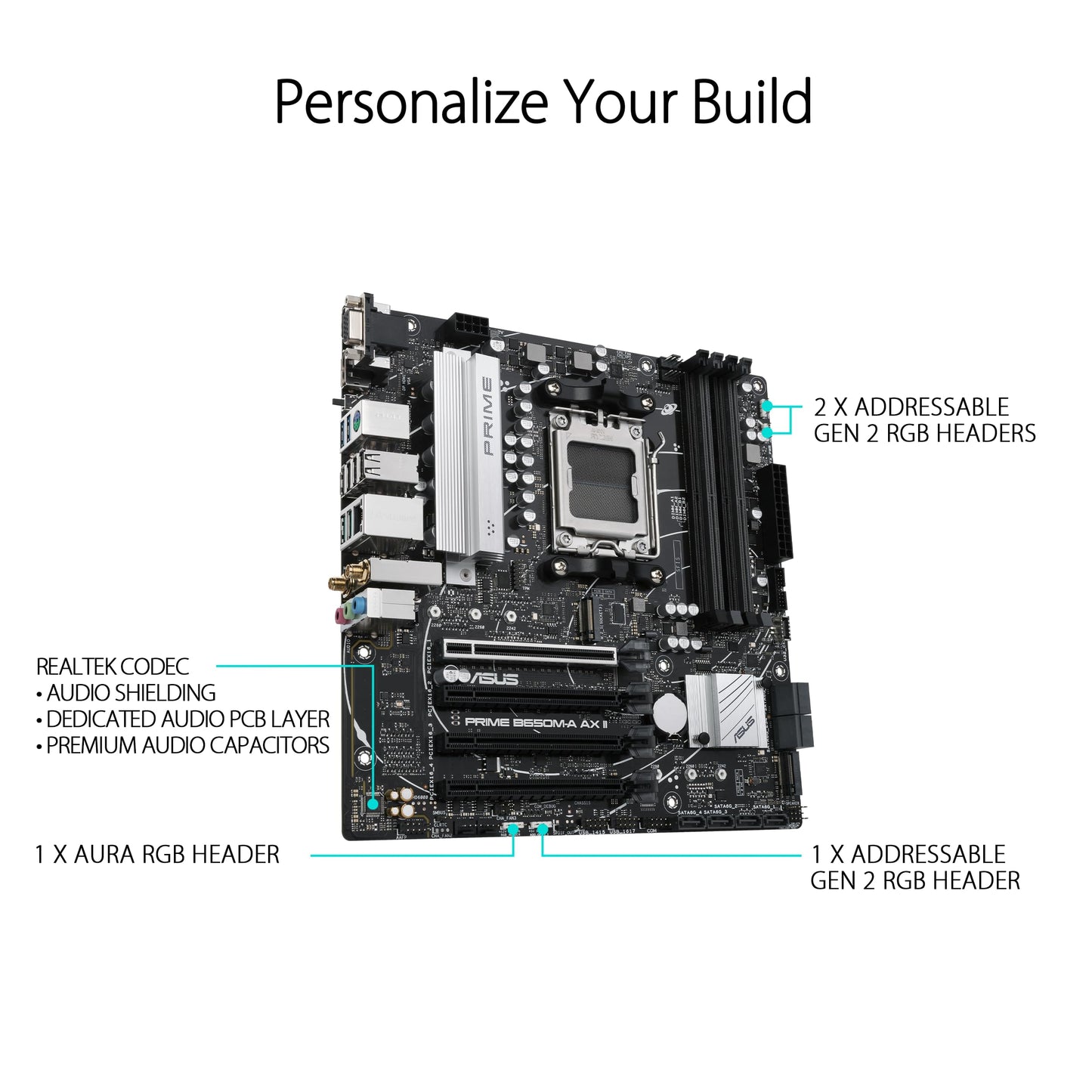ASUS Prime B650M-A AX II Micro-ATX Motherboard, DDR5, PCIe 5.0, Wi-Fi 6, Black