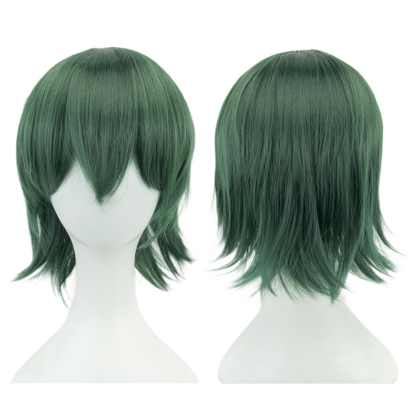 12 Inches Unisex Short Cosplay Hair Party BOB Wig with Bangs Halloween Costume Wigs (Dark Green)