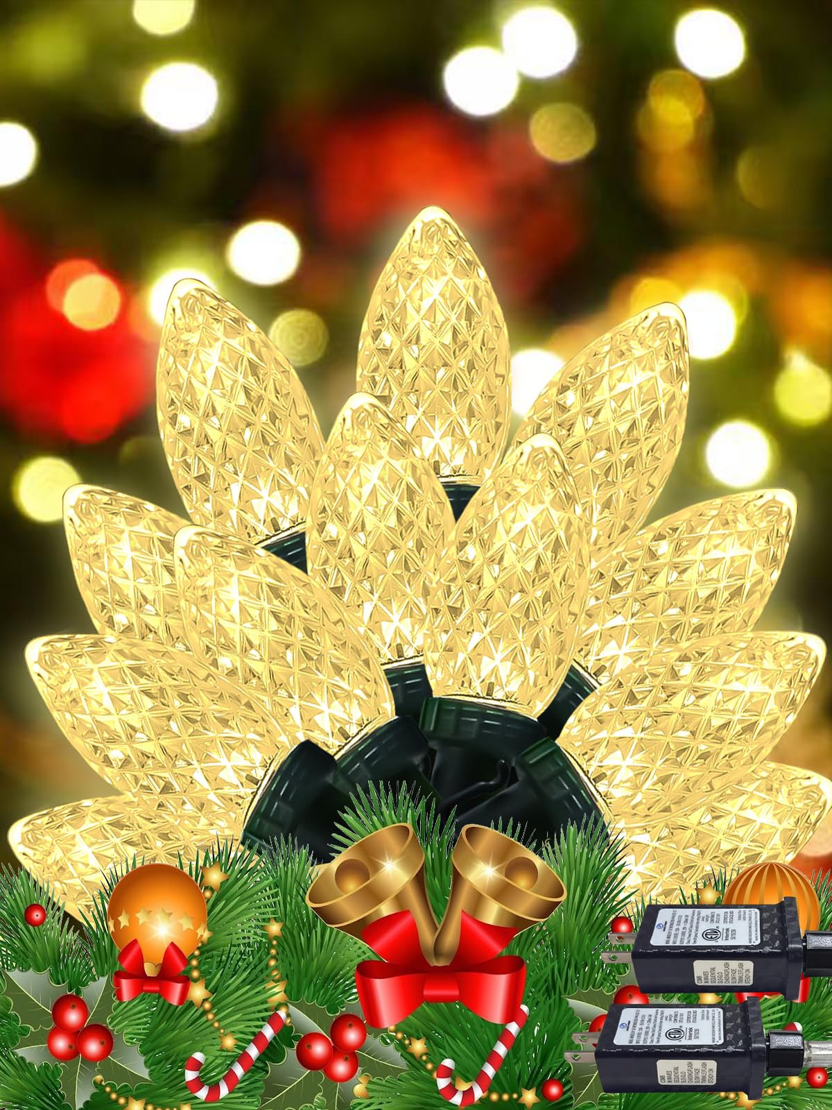 2-Pack C9 Christmas String Lights Plug In  66 Ft 100 Led Christmas Lights Connectable With 8 Modes & Timer  Waterproof Fairy Twinkle Light Indoor Outdoor For Xmas Tree Yard Decorations (Warm White)