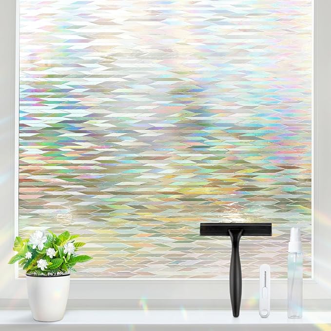 rabbitgoo Window Privacy Film with Installation Tools, Stained Glass Window Film Rainbow Prism Decorative Glass Clings for Home Decor, Static Cling Covering Sun Blocking, 23.6" x 78.5"