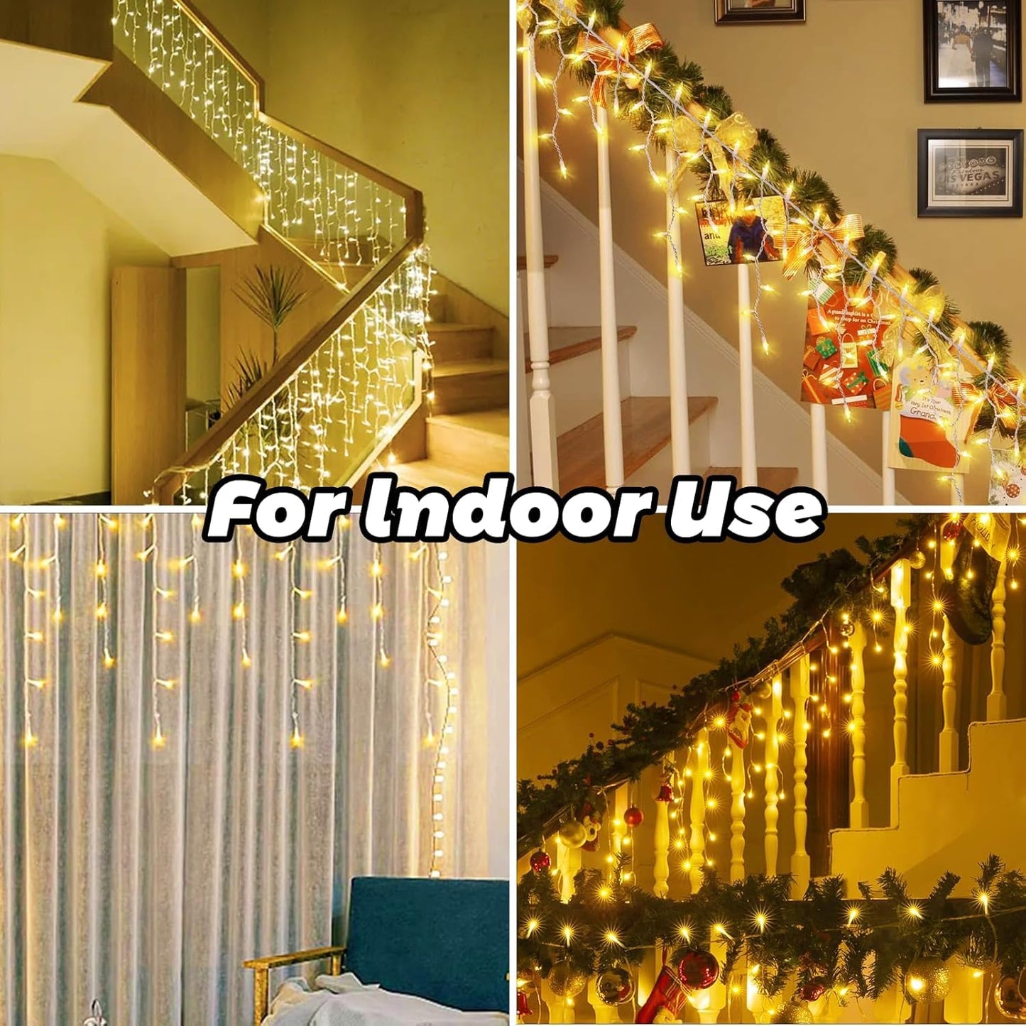 8.5 Ft 150 Icicle Lights Christmas String Lights Warmwhite Christmas Decorations Plug In Waterproof Outdoor Indoor Decor For Xmas  Thanksgiving Day  Party  Patio  Courtyard  Window  Fence Decor