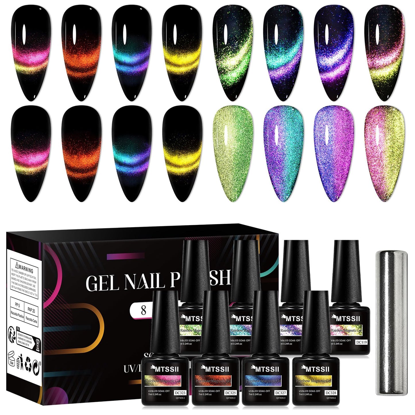 MTSSII 8 Colors Cat Eye Gel Nail Polish 8PCS Soak Off UV LED Lamp Magnetic Nail Polish Gel Nail Art Varnish Manicure Design with