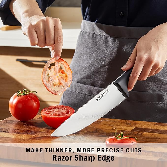 KINGSTONE 14-Piece Knife Block Set, High-Carbon Stainless Steel Knives with Ergonomic Non-Slip Handles, Ultra Sharp & Dishwasher Safe, Black