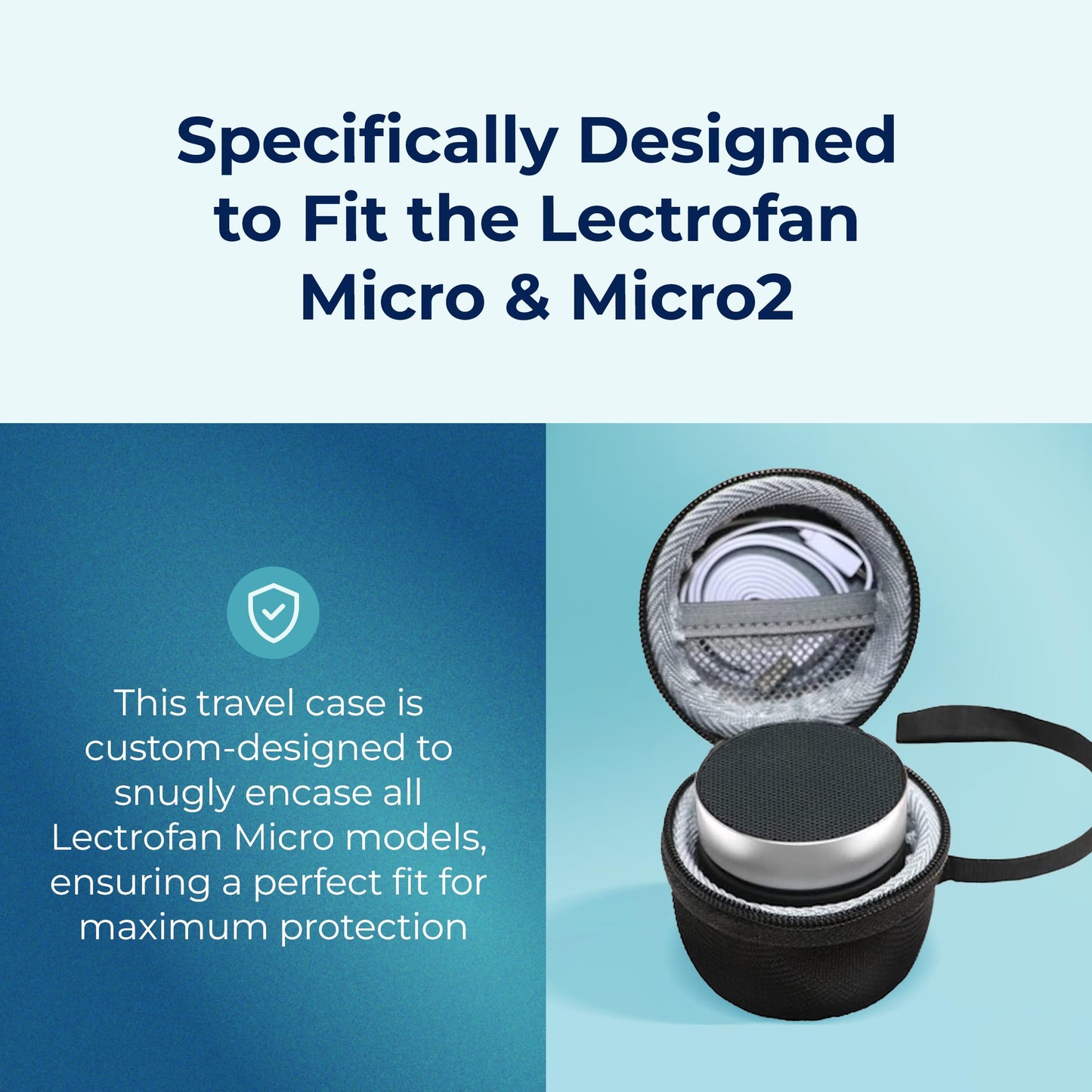 Adaptive Sound Technologies Carrying Case for LectroFan Micro & Micro2 - with Pocket for Charger Plus Removable Lanyard - Storing Case for LectroFan Micro Sound Machine - Black