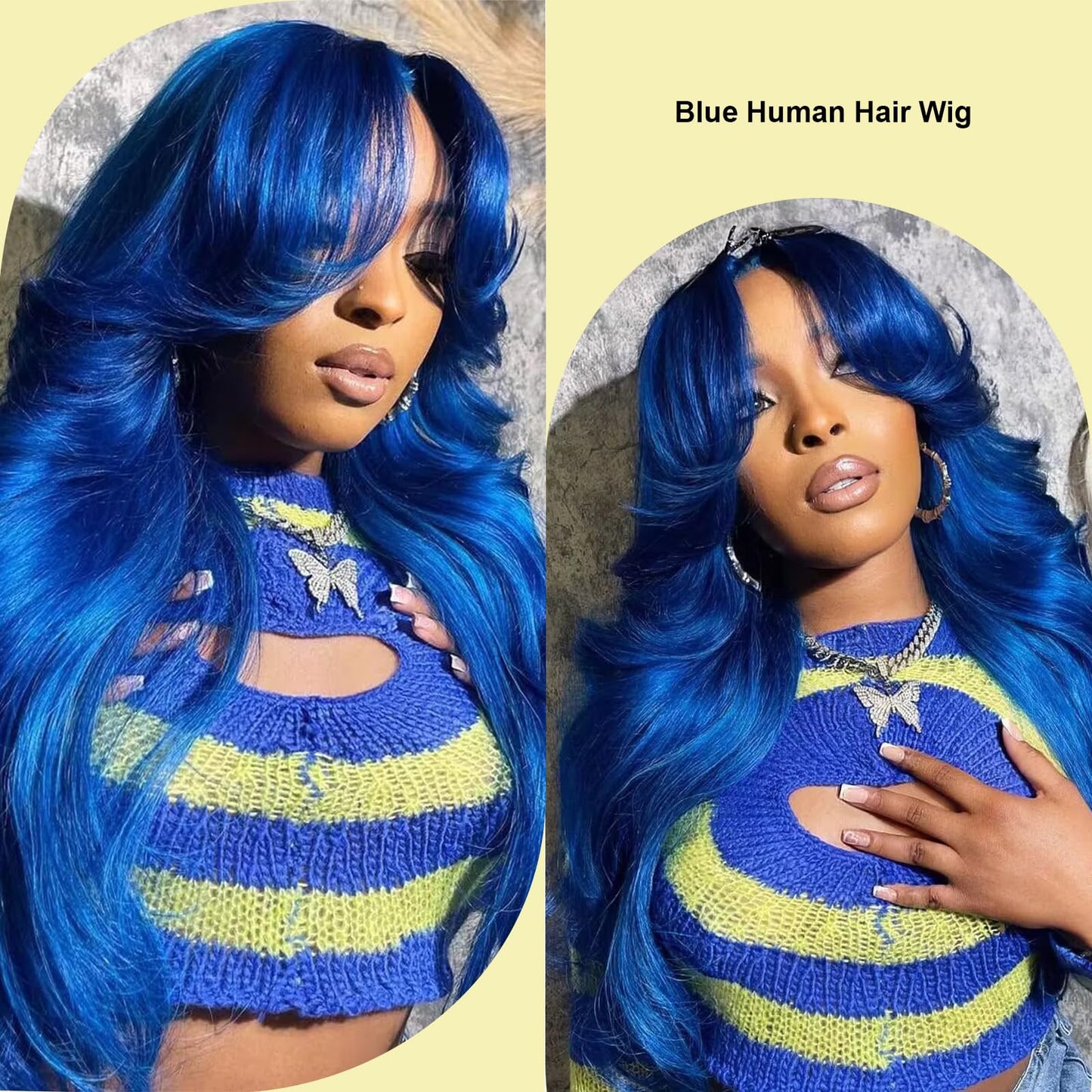 Shciyair 20 Inch Blue Human Hair Wig 200 Density Body Wave 13x4 HD Lace Front Wigs Human Hair Pre Plucked Blue Color Lace Front