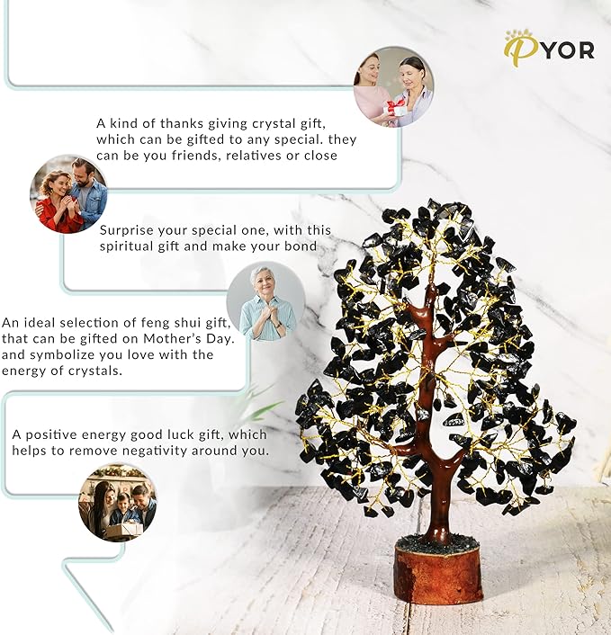 PYOR Black Tourmaline Stone, Crystal Tree, Black Tourmaline Crystals, Gem Trees, Positive Stones and Crystals, Office Desk Decor, Crystal Gifts