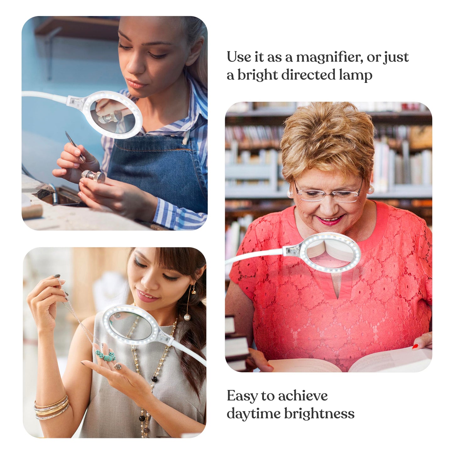 Brightech Lightview Pro Flex 2-In-1 Magnifying Desk Lamp, 1.75X Magnifier, White, Model Ltv2In1-Wh, Adjustable With Light For Crafts