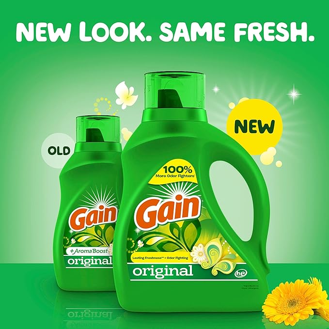 Gain Liquid Laundry Detergent, Original Scent, 154 fl oz, 107 loads, Freshness + Odor Fighting, High efficiency washing machine iquid cleaning soap