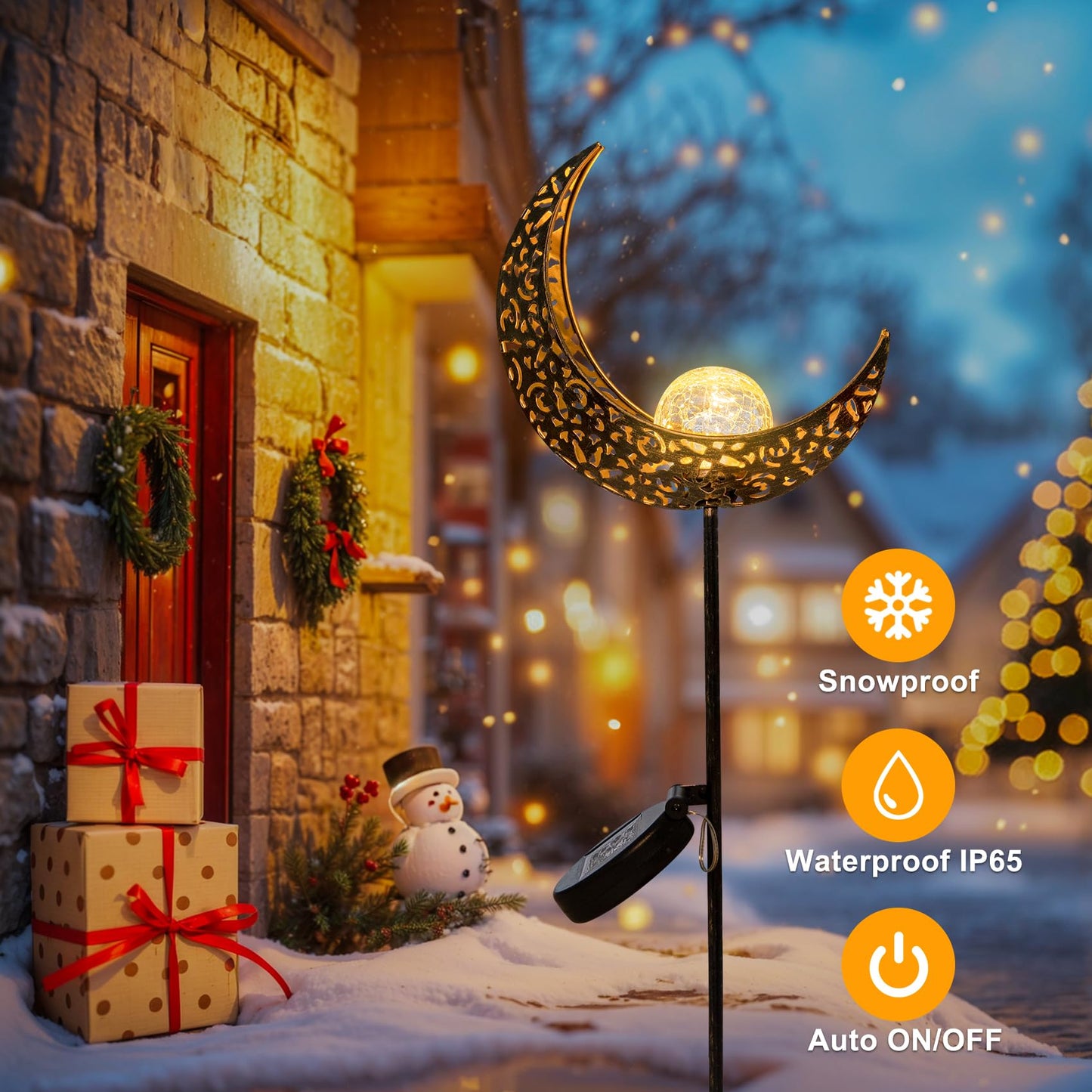 2Pack Moon Garden Solar Lights Outdoor Stakes Waterproof, Gifts for Mom, Crackle Glass Halloween Backyard Decor Balcony Lawn Ornaments, for Women Men Grandma (Bronze)