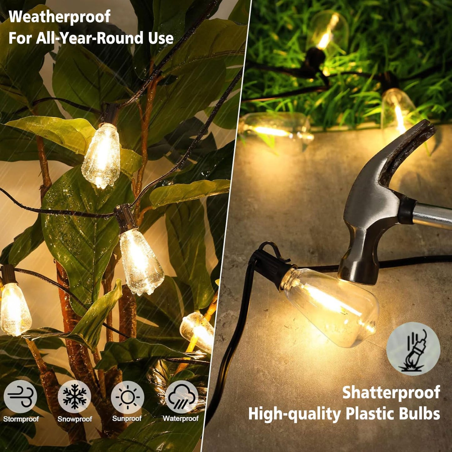 Meidaoduo LED Outdoor Edison String Lights 400FT 200+8 ST38 Bulbs Waterproof Black Plastic Connectable for Patio Garden