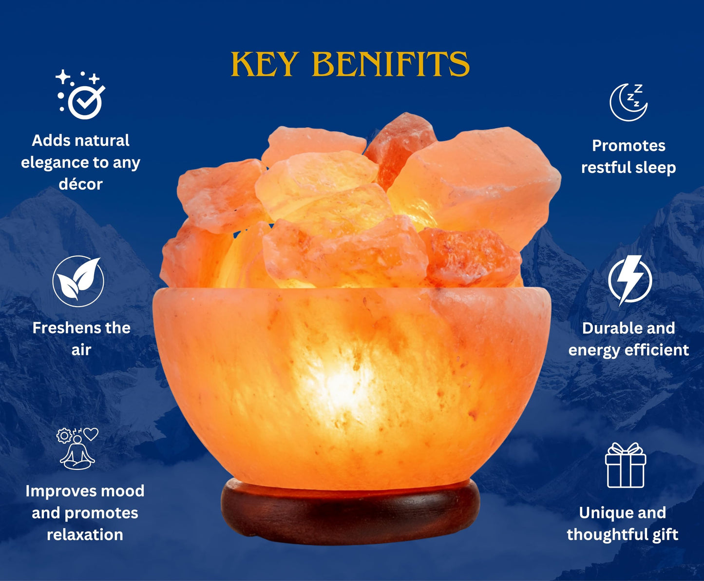 Spantik Himalayan Salt Lamp Bowl, Natural Crystal Chunks, Dimmer Cord, Wood Base, Light Orange to Pink, Model SP02