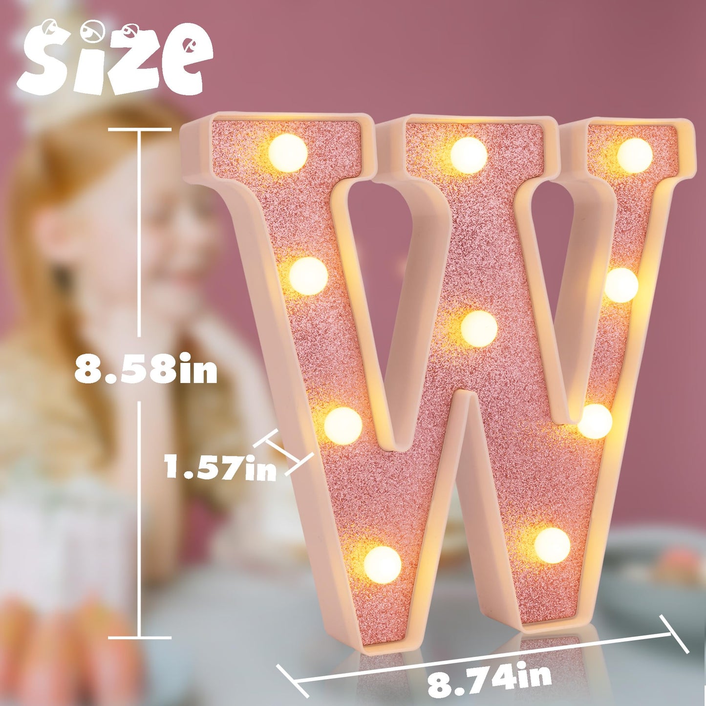 DyingSwan Small LED Marquee Letter Lights, Pink Glitter, 8.58in Battery Powered Plastic Sign for Party, Table, Birthday, Christmas
