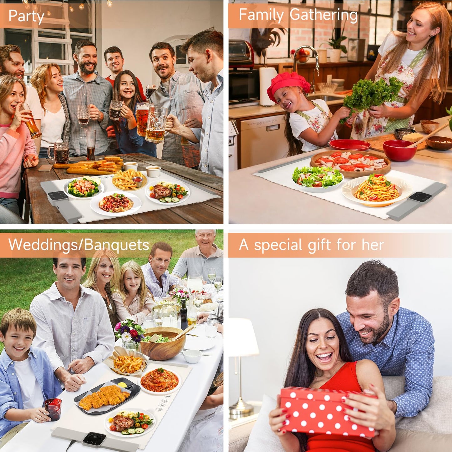 Food Warming Mat for Buffet, LNAKIO Electric Warming Tray,Silicone Heating Mat with 5 Temperature Levels& Auto Shut-Off Keep Food Warm at Party,Food Warmers for Parties, Gatherings,Everyday Use