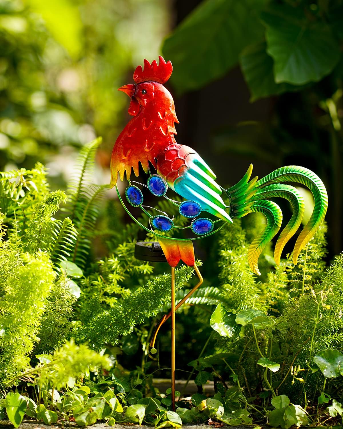 GDF 20" Chicken Decor - Outdoor Rooster Decor Solar Lights -Metal Rooster Garden Decorations for Yard Pathway Lawn Patio Courtyard, Gifts for Her/Him (Updated)
