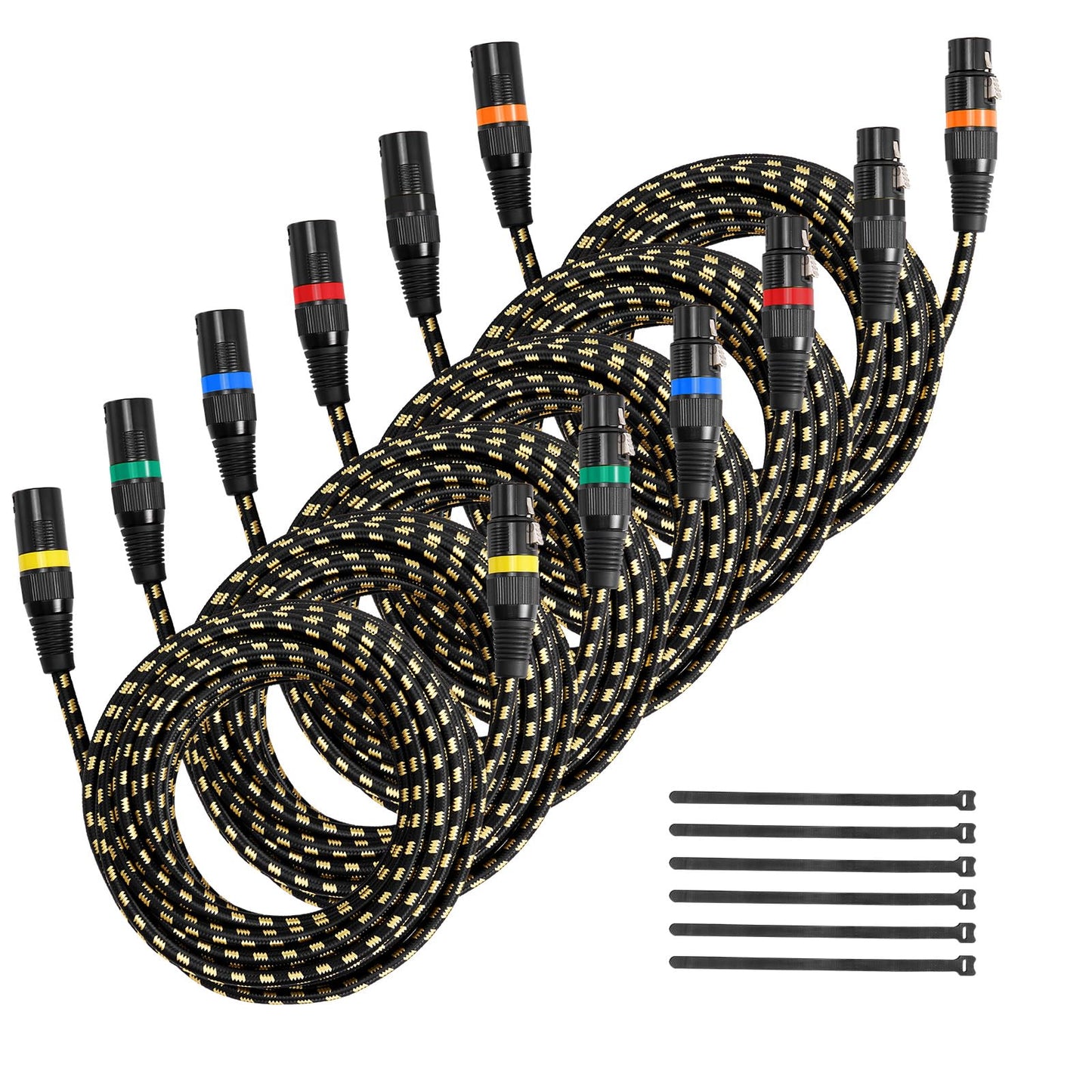 Vevor Xlr Cable 25 Ft, 6 Pack, Shielded Balanced Dmx Male To Female Microphone Cables, Gold-Plated 3-Pin Xlr Mic Speaker Cord Wi