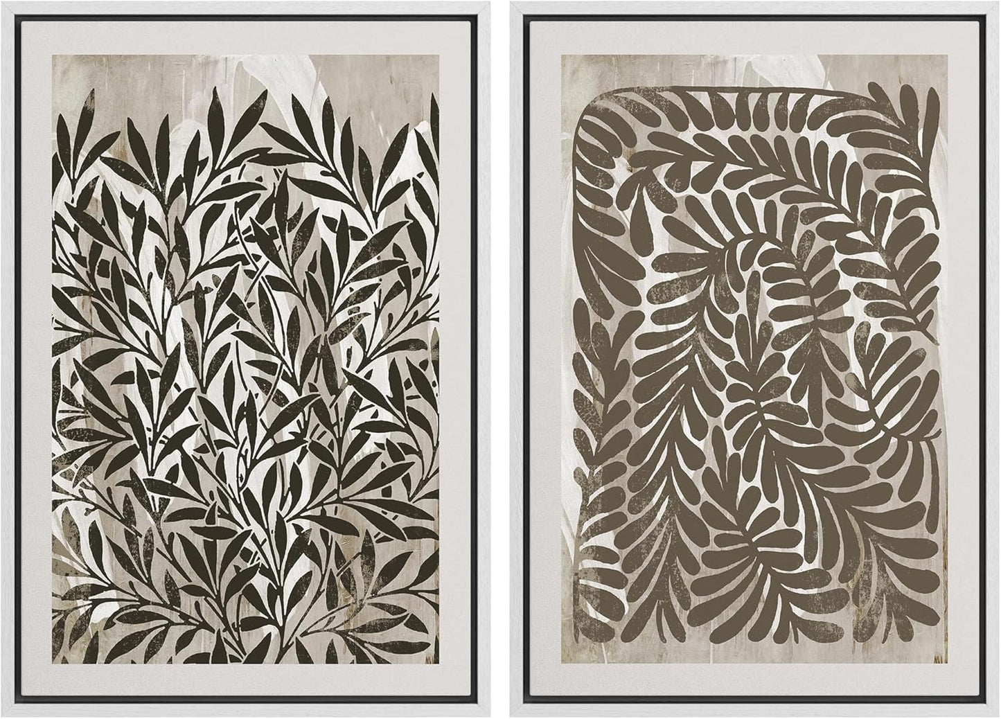 SIGNWIN Framed Canvas Print Wall Art Modern Botanical Abstract Black and Beige Leaf Illustrations Decorative for Living Room, Bedroom, Office - 16"x24"x2 White