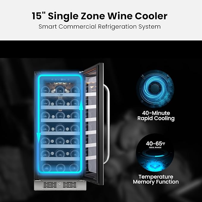 Whynter 33 Bottle Wine Fridge, 15 Inch Wine Cooler Refrigerator Glass Door, 40-65°F Digital Temperature Control, 3 LED Wine Cellar, Built-in or Freestanding for Home Bar Kitchen Office(3.0 cu.ft)