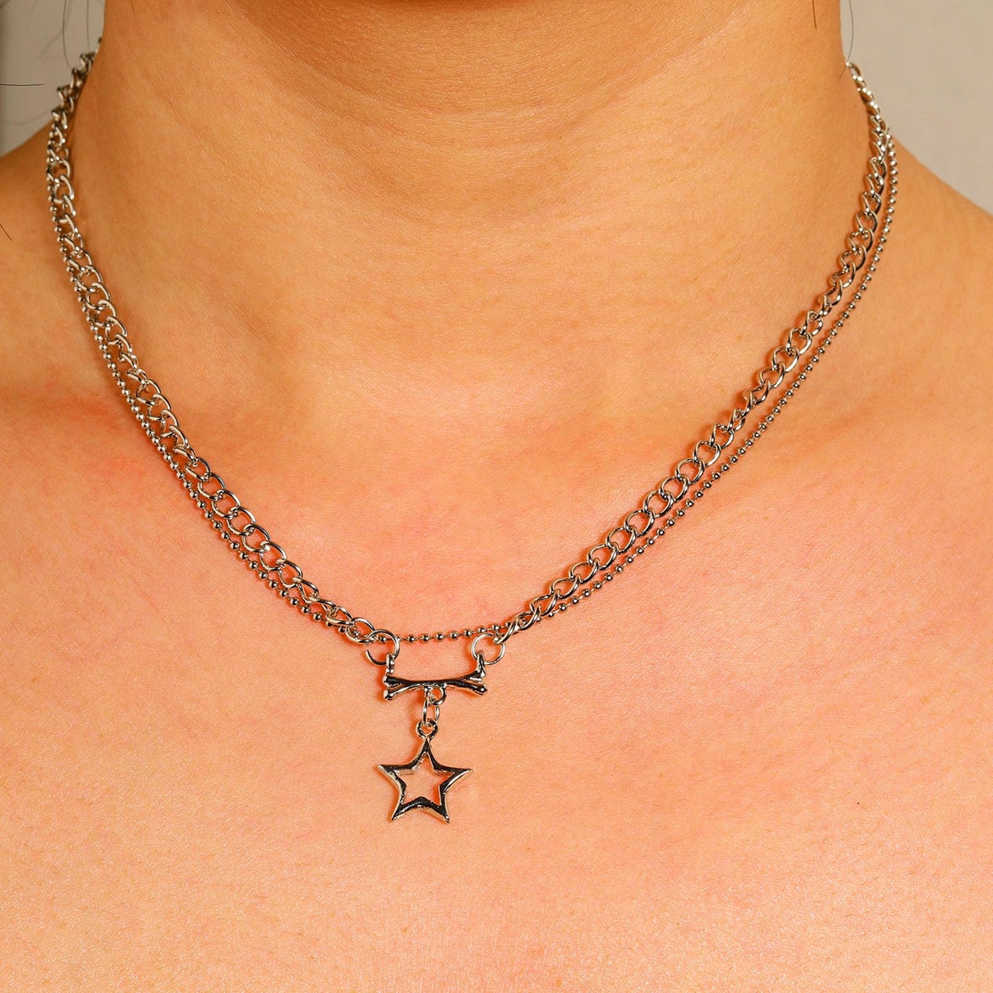 LIRUNQIN 5PCS Y2K Gothic Necklace Set – Star Pendant, Beaded Silver Chain, Grunge Emo Jewelry Pack – Alt Accessories for Women– Fairy Grunge, Alternative, Goth & Y2K Jewelry