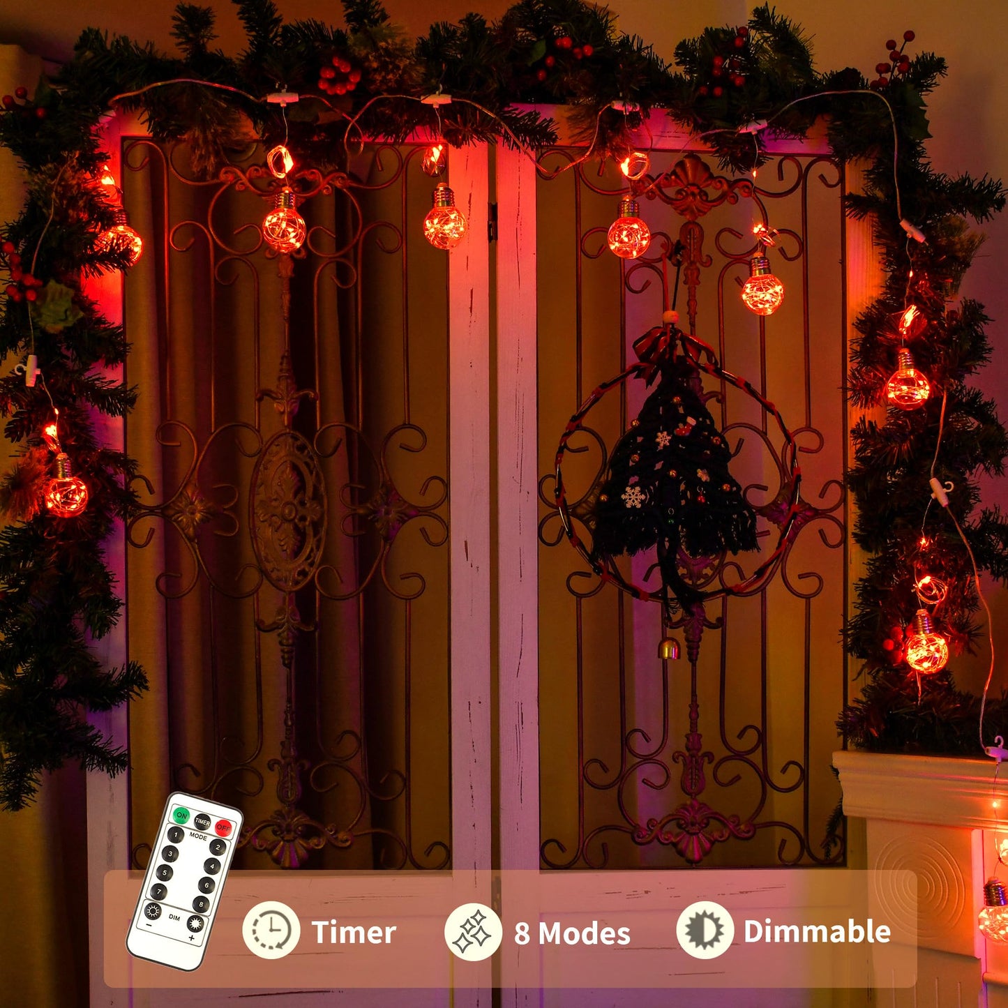 YOLIGHT 200 LED Wishing Ball Curtain String Lights, Remote Control, USB Battery Powered, Orange, Model YL-CLD-200