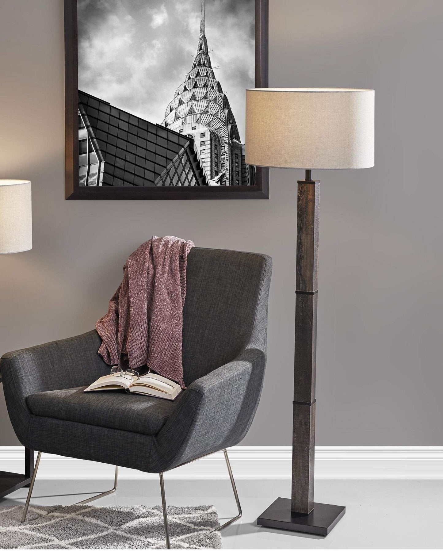 HomeRoots Traditional Floor Lamp 62in Metal Off-White Drum Shade