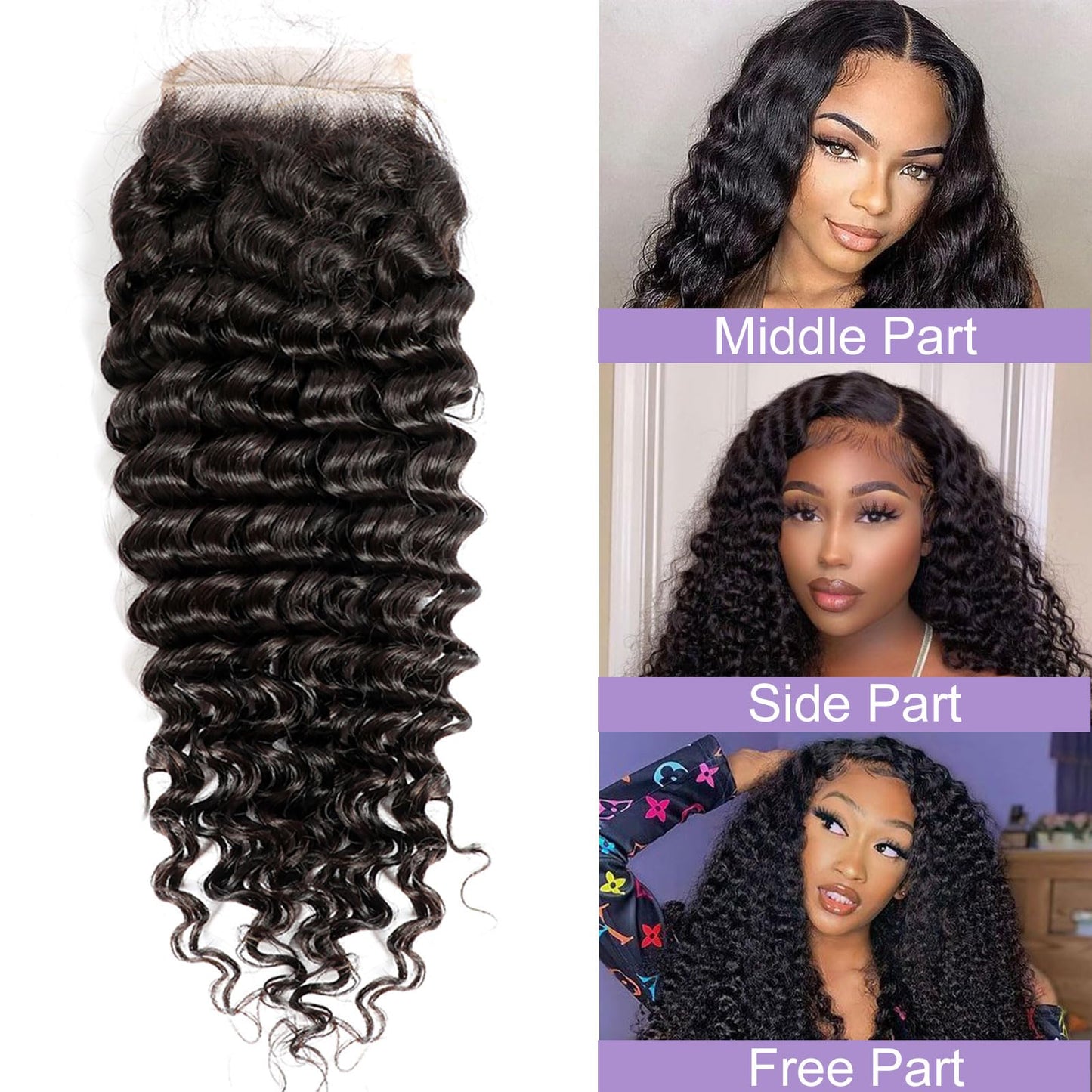DSEKCAIN Closure Human Hair 5x5 HD Lace Closure Human Hair Clsoure Deep Wave Transparent HD 5x5 Lace Closure Deep Curly Closure