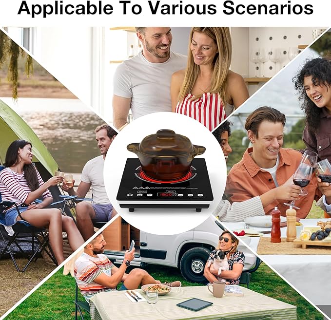 Single Burner Electric Cooktop, 110V-120V Electric Stove Infrared Hot Plate with Touch Control, Child Safety Lock, Timer, 9 Power Level, 1800W Plug in Induction Cooktop Burner for Cooking