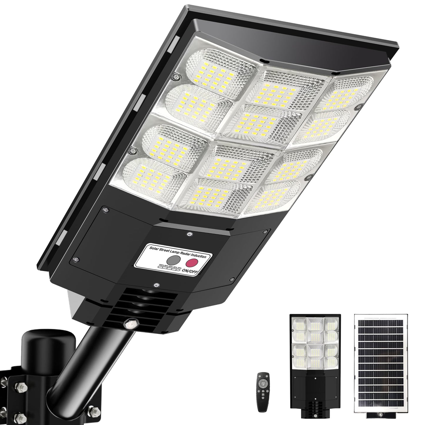 ZARKURE Solar Street Light, 6500K 7000W LED Flood Light, IP66 Waterproof, Motion Sensor, Remote Control, Model YT0004-S, Color YT0004