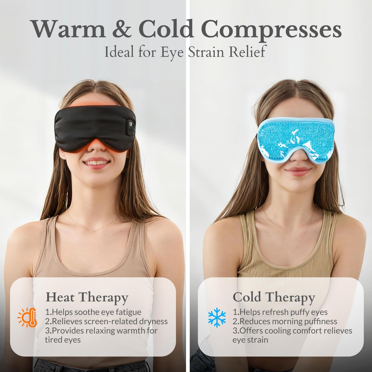 HOTHUGZ Cordless Heated Eye Mask, Silk Warm Eye Compress for Dry Eyes, Eye Relief, Improved Sleep, Washable Eye Heating Pad for Travel, 5 Temp & 6 Timers, 2-in-1 Heated & Cooling Gel Mask(2 Pack