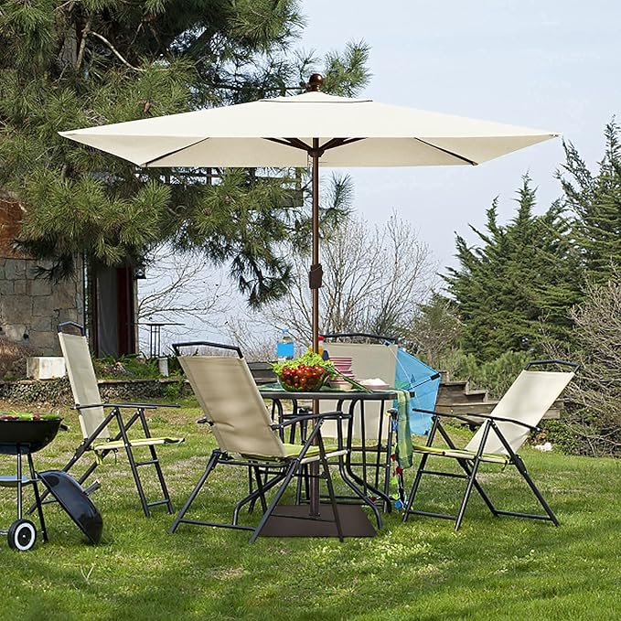 EliteShade USA 10-Year-Non-Fading 6.5x10Ft Rectangular Market Umbrella Patio Umbrella Outdoor Table Umbrella with Ventilation, Natural