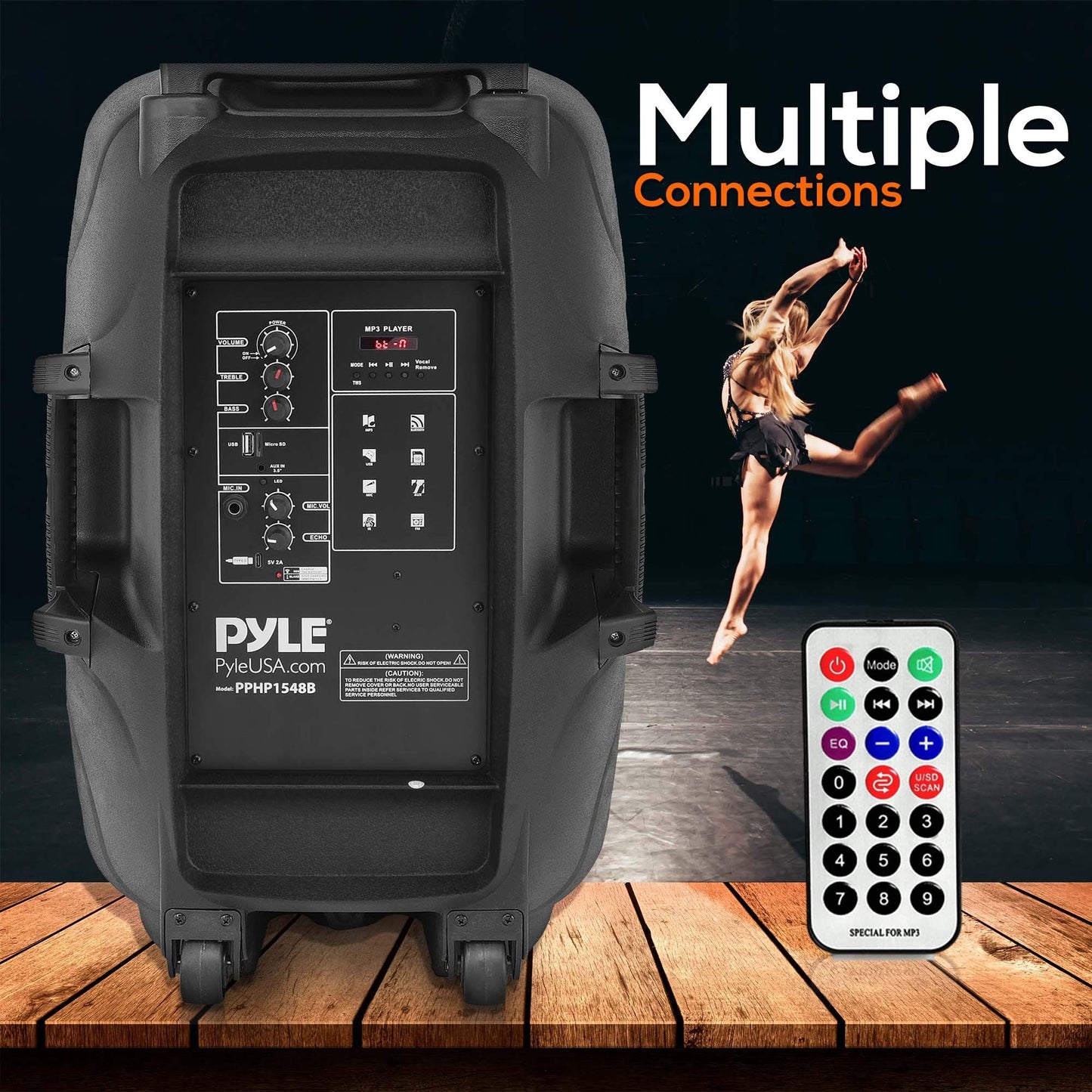Pyle Portable Bluetooth Pa Speaker System - 1000W Outdoor Speaker With 15 Subwoofer, Usb/Sd Reader, Fm Radio, Led Lights, Wheels