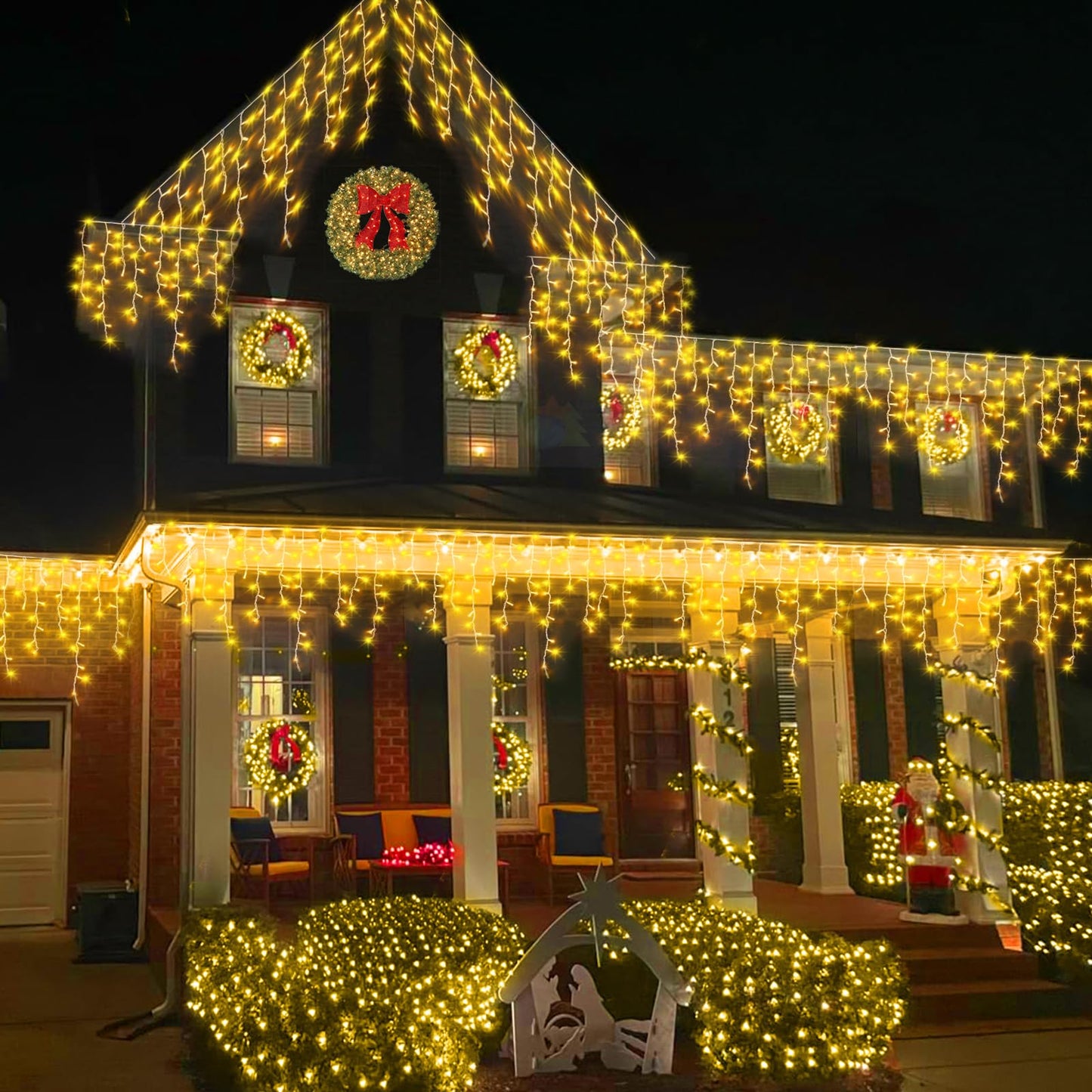 YEGUO Icicle Lights, 800 LED Warm White, 66ft, 160 Drops, Connectable, 8 Modes, Memory Timer, Outdoor Christmas Decorations