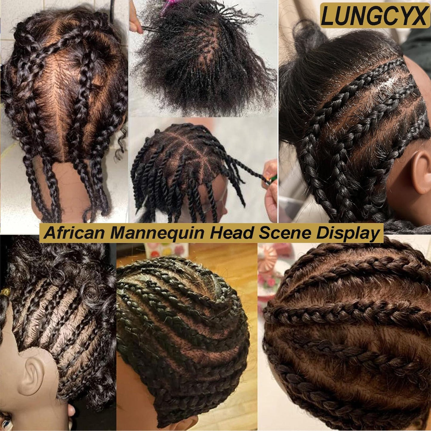 LUNGCYX Mannequin Head Human Hair African Curly Cosmetology Manikin Head With 100% Real Human Hair Doll Head for Hairdresser Tra