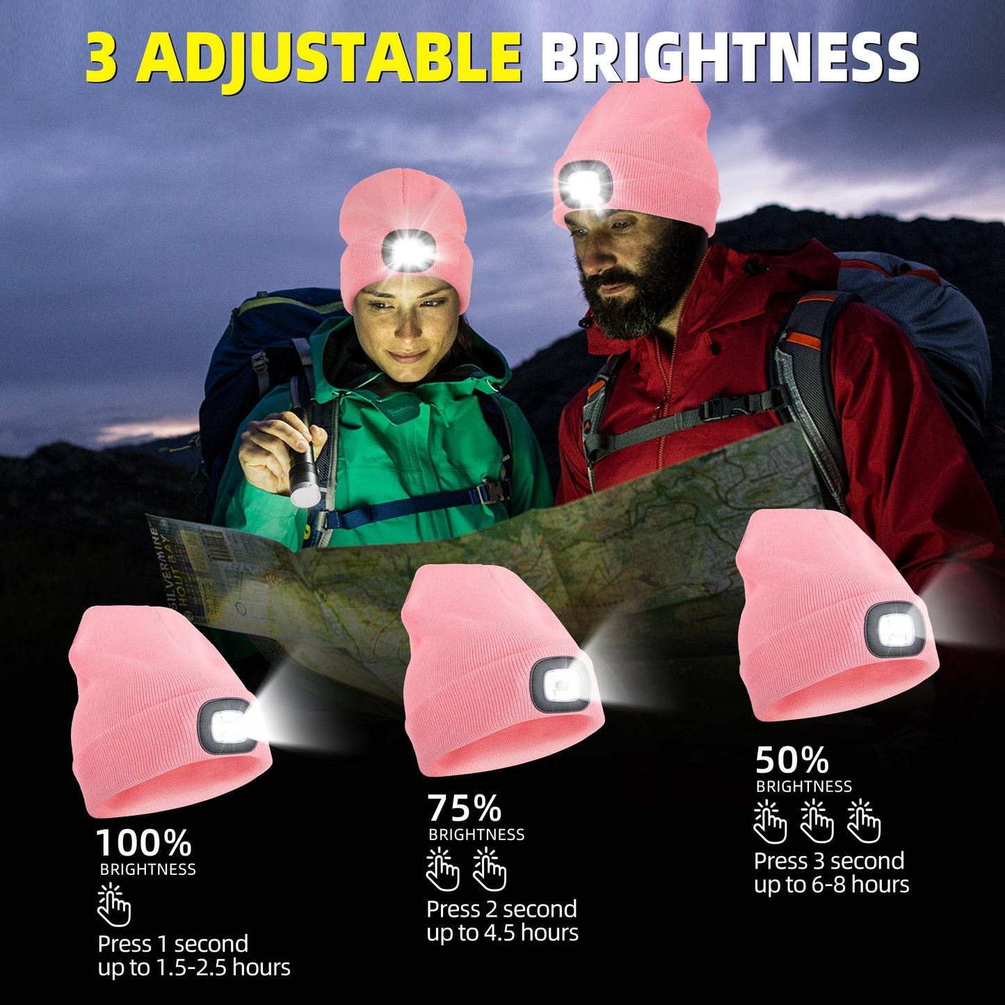 Ymhb Uni  Beanie Hat With Light  Usb Rechargeable Led Headlamp Hat Night Light Cap Christmas Stocking Stuffers Gifts For Men Dad Father Husband (Pink)